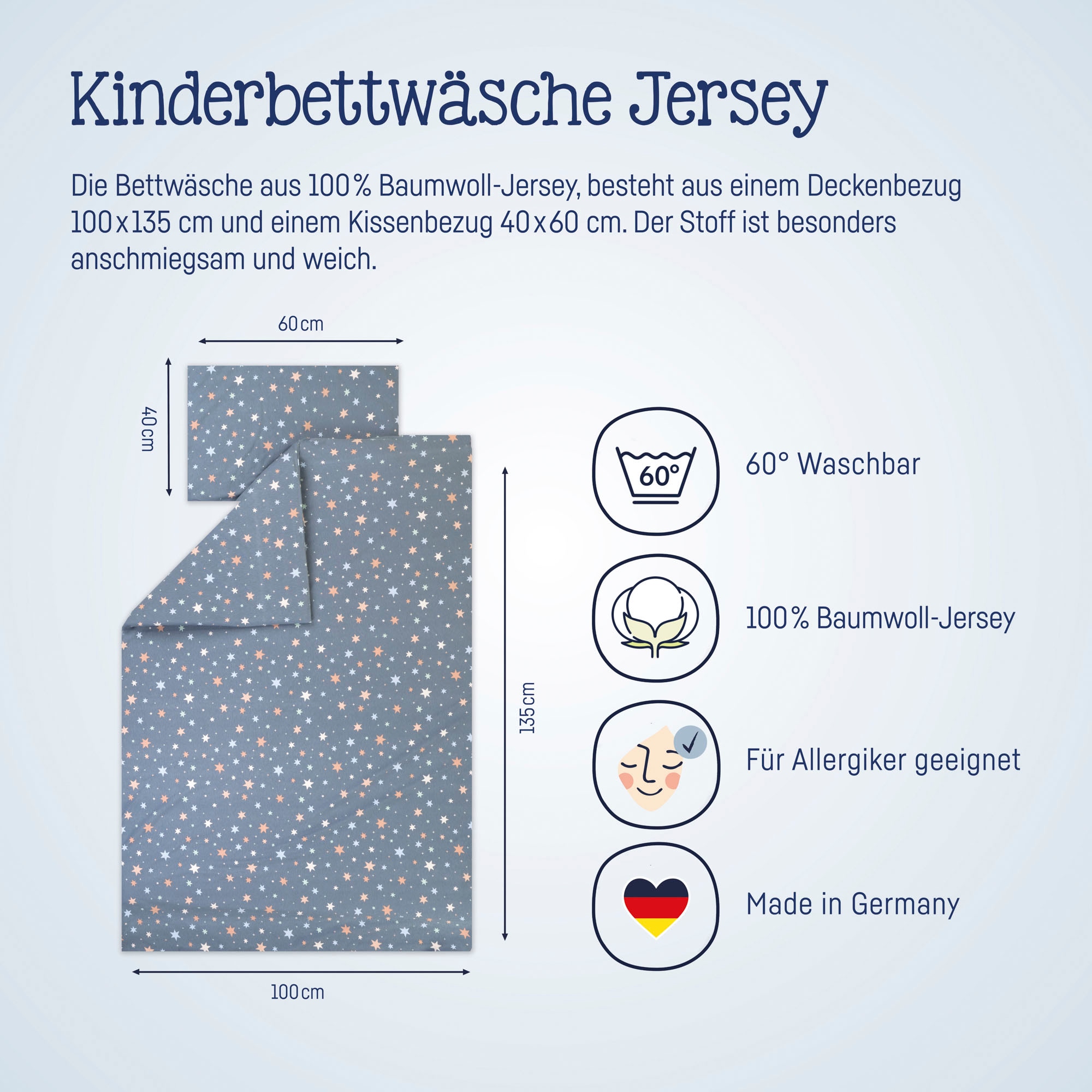 Julius Zöllner Kinderbettwäsche »Baby- und Kinderbettwäsche aus 100% Jersey-Baumwolle«, erhältlich in den Größen 80x80+35x40cm und 100x135+40x60cm