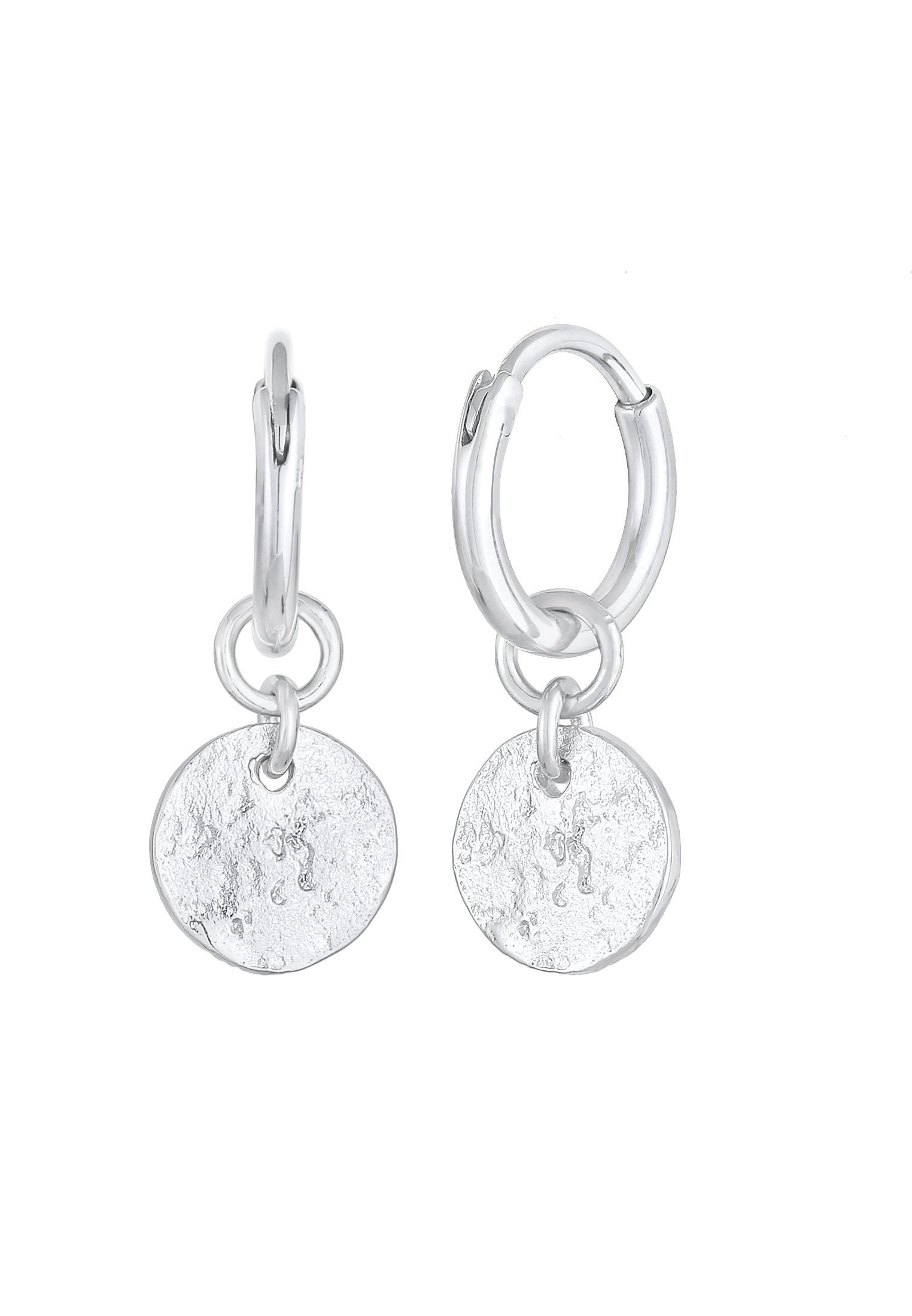 Elli Paar Creolen »Ohrringe Creolen Coin Plättchen Struktur 925 Silber«