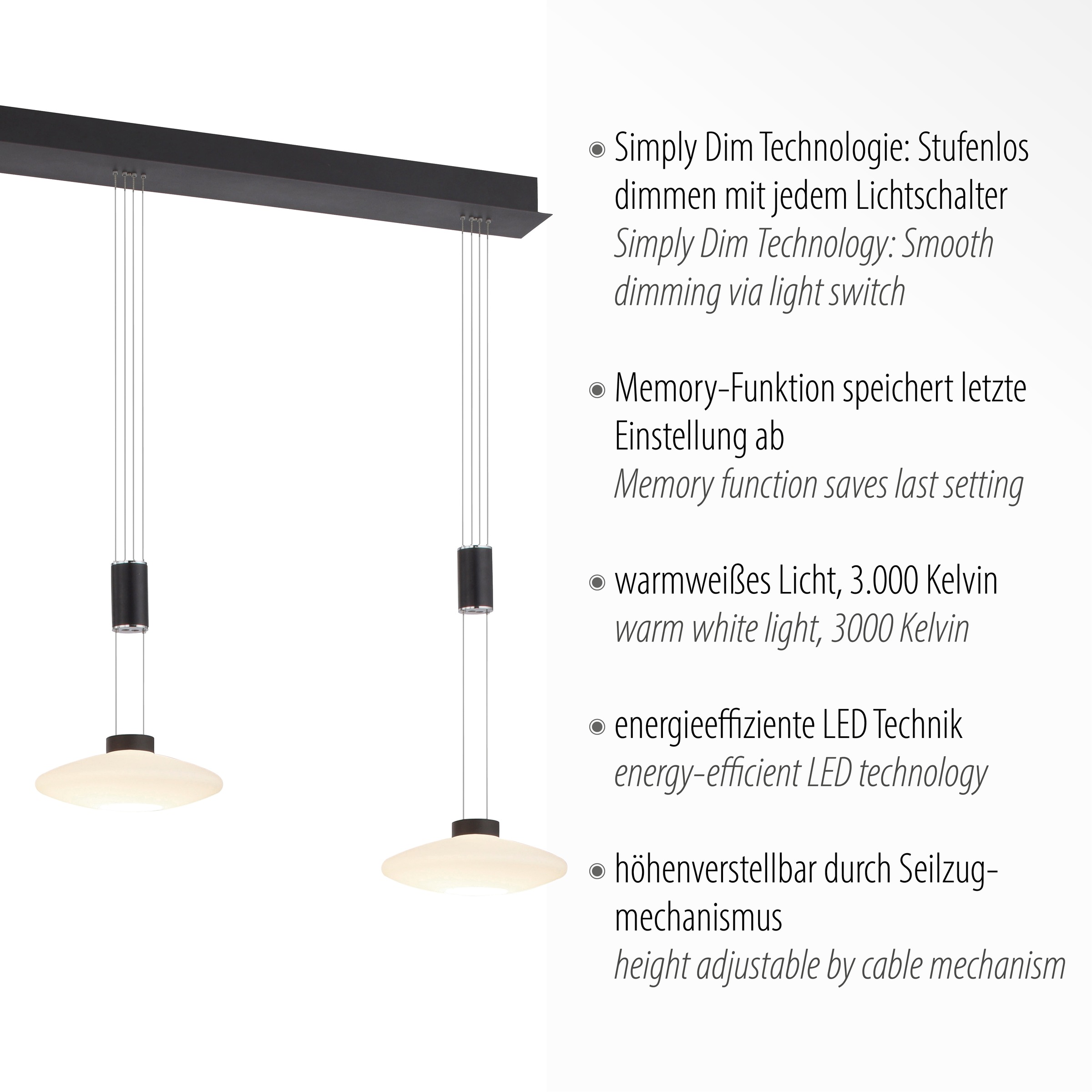Paul Neuhaus Pendelleuchte »LAUTADA«, 3 flammig, Leuchtmittel LED-Board | LED fest integriert, LED, dimmbar, Simply Dim, Memory, nach Trennung vom Netz