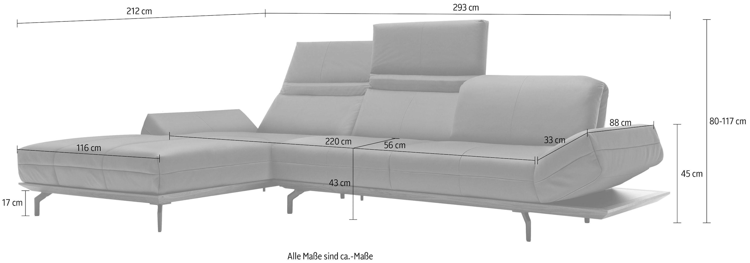 hülsta sofa Ecksofa »hs.420«, in 2 Qualitäten, Holzrahmen in Eiche Natur oder Nußbaum, Breite 293 cm