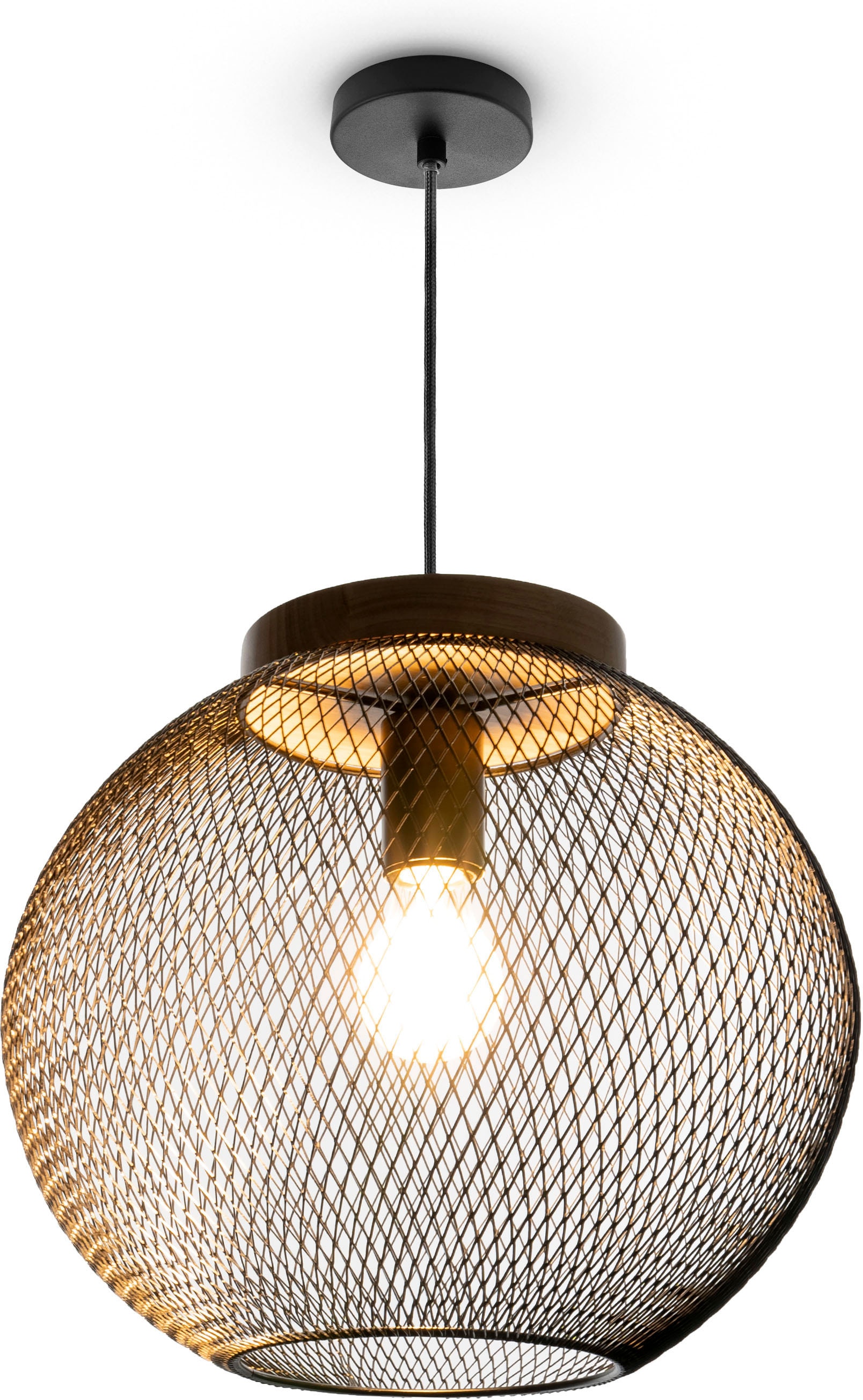 Paco Home Pendelleuchte »TRAPU«, Leuchtmittel E27 | ohne Leuchtmittel, Esszimmer Lampe Vintage Hängeleuchte Holz Metall Korblampen E27