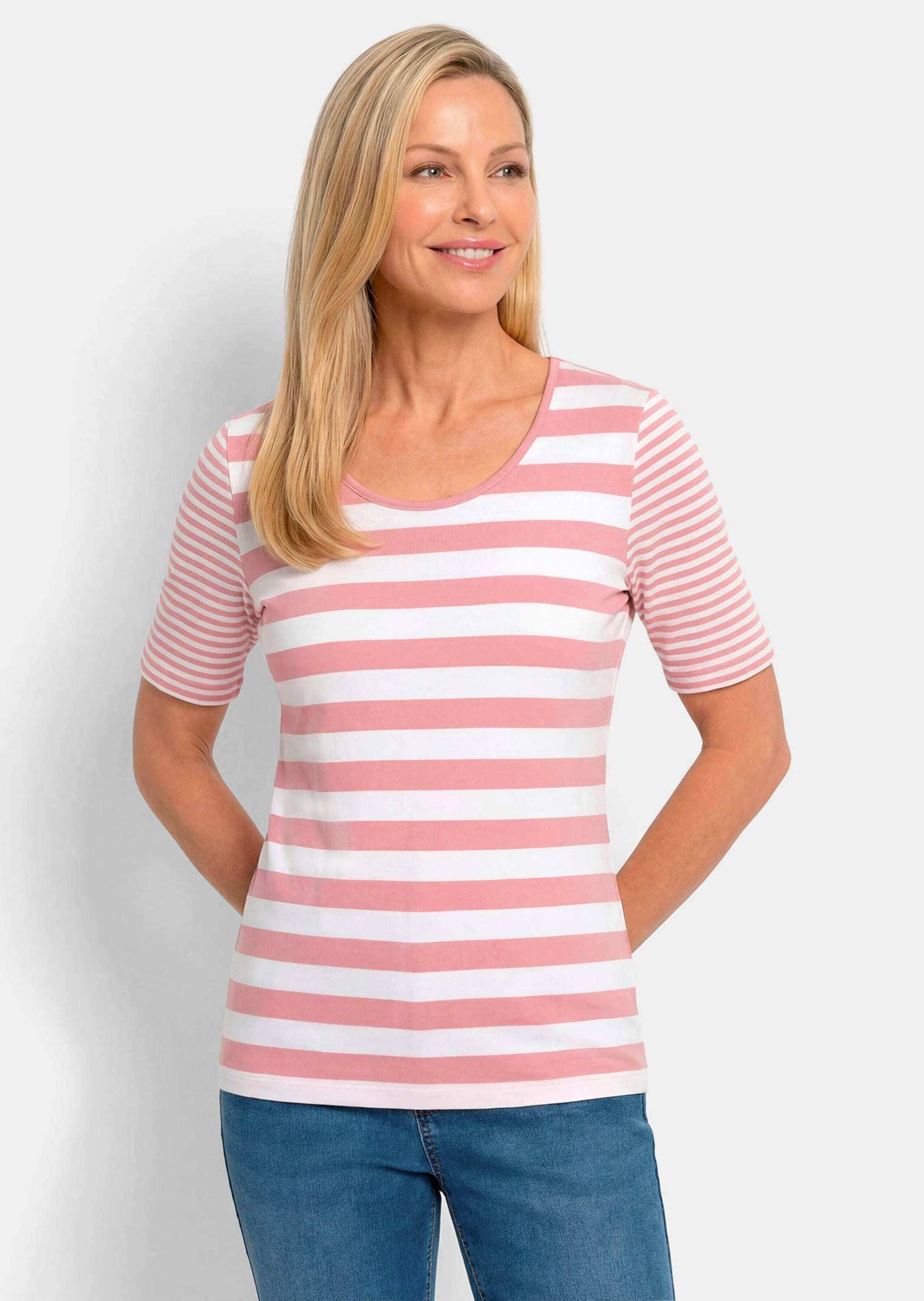 GOLDNER Kurzarmshirt »Kurzgröße Streifenshirt aus softer Baumwollmischung« stretchbequemer Viskosejersey