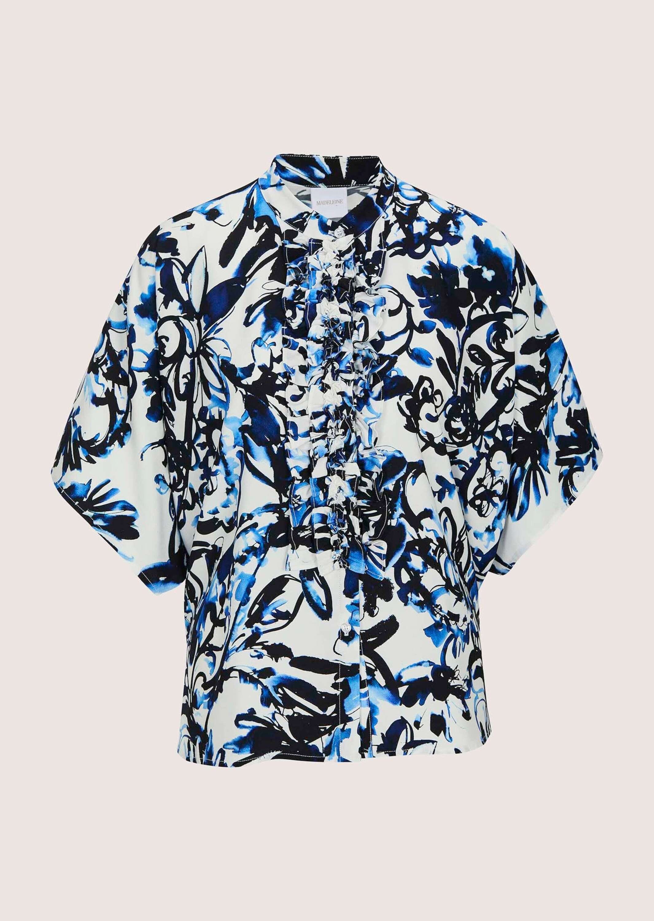 MADELEINE Kurzarmbluse »Blusenshirt Oversized-Bluse mit Rüschen« Bluse mit Rüschendekoration an der Knopfleiste