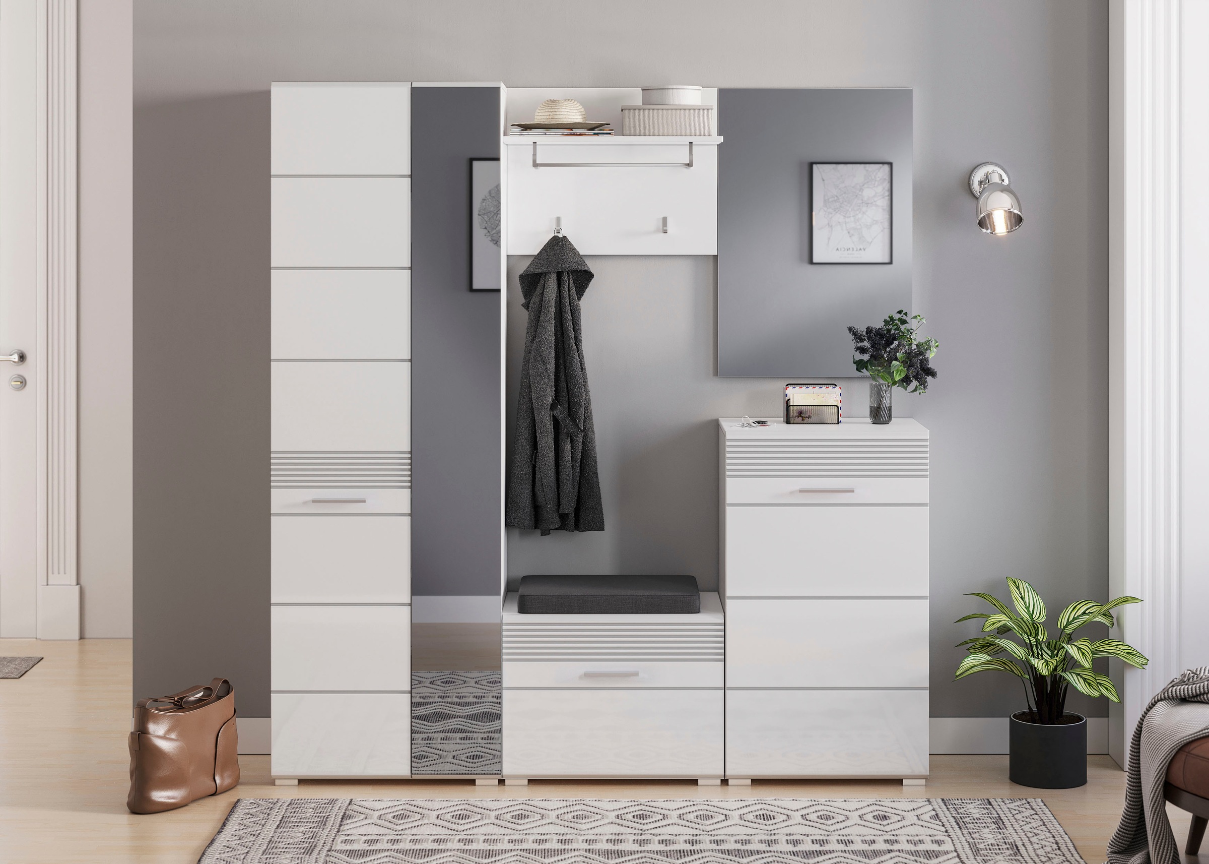 INOSIGN Sitzbank »Malmö, Breite 60 cm, 1 Tür, 2 Fächer, hochwertige MDF Front«, Rillenfräsung, Bank, Schuhbank, Garderobenbank, Dielenbank