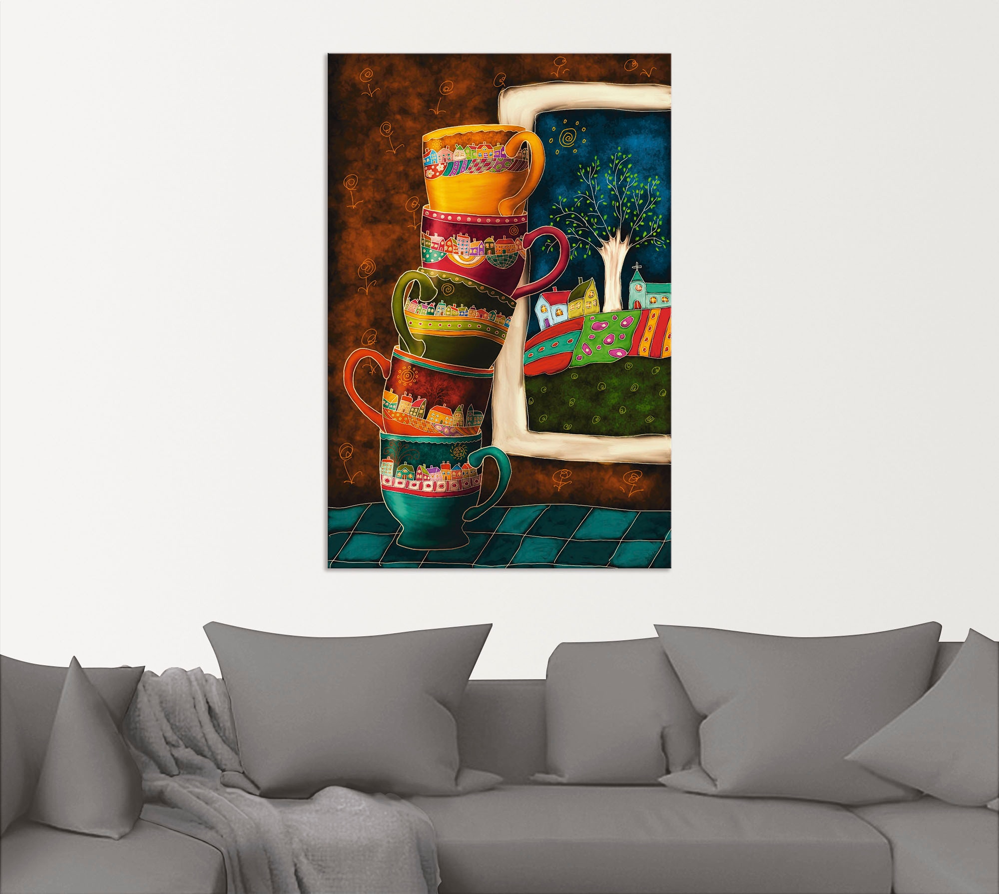 Artland Wandbild »Fröhliche Kaffeetassen« Getränke 1 Stk. tlg. als Alubild, Leinwandbild, Poster in verschied. Größen