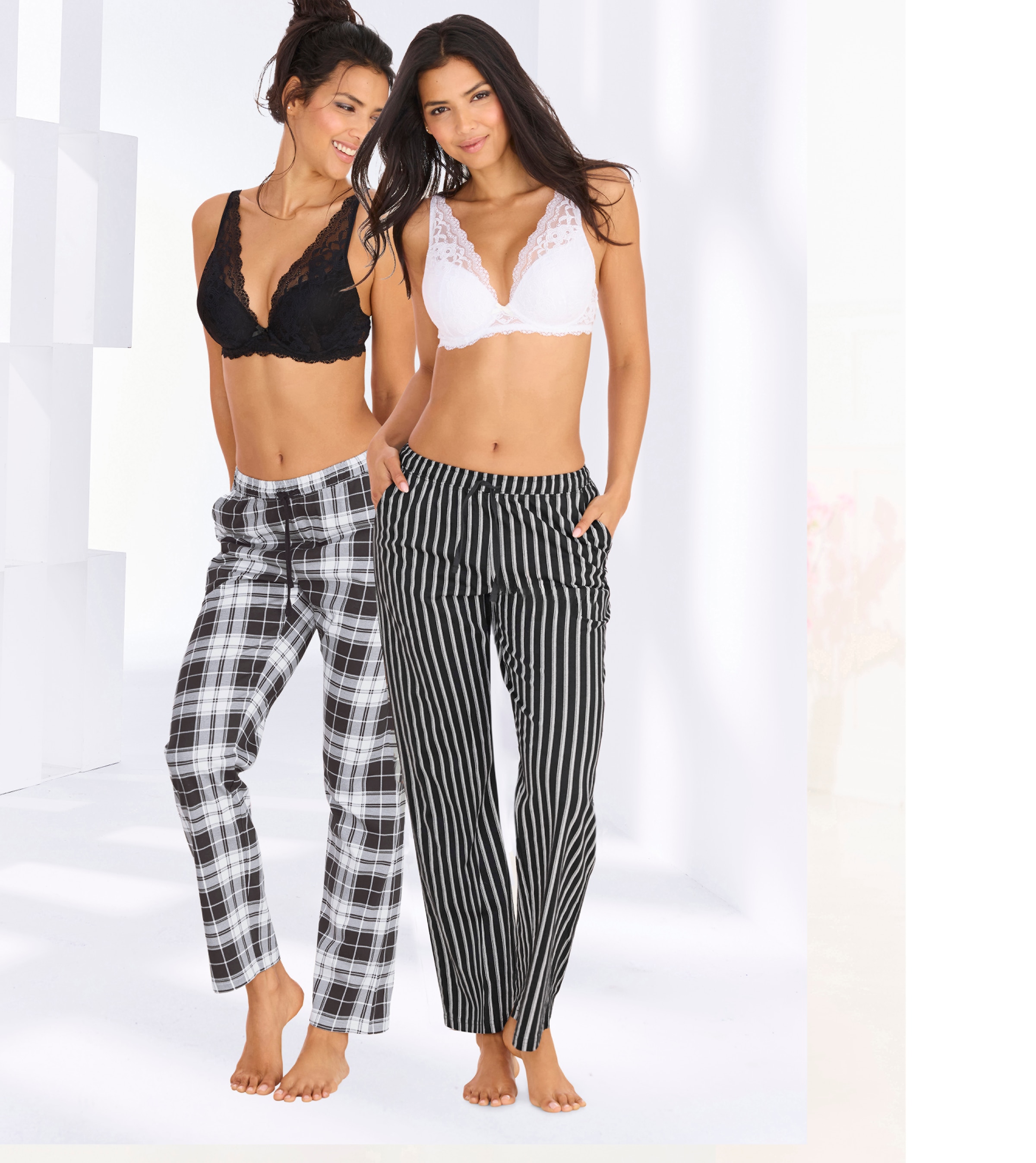 Vivance Dreams Pyjamahose, (Packung, 2 tlg.), Mit Streifen und Karos