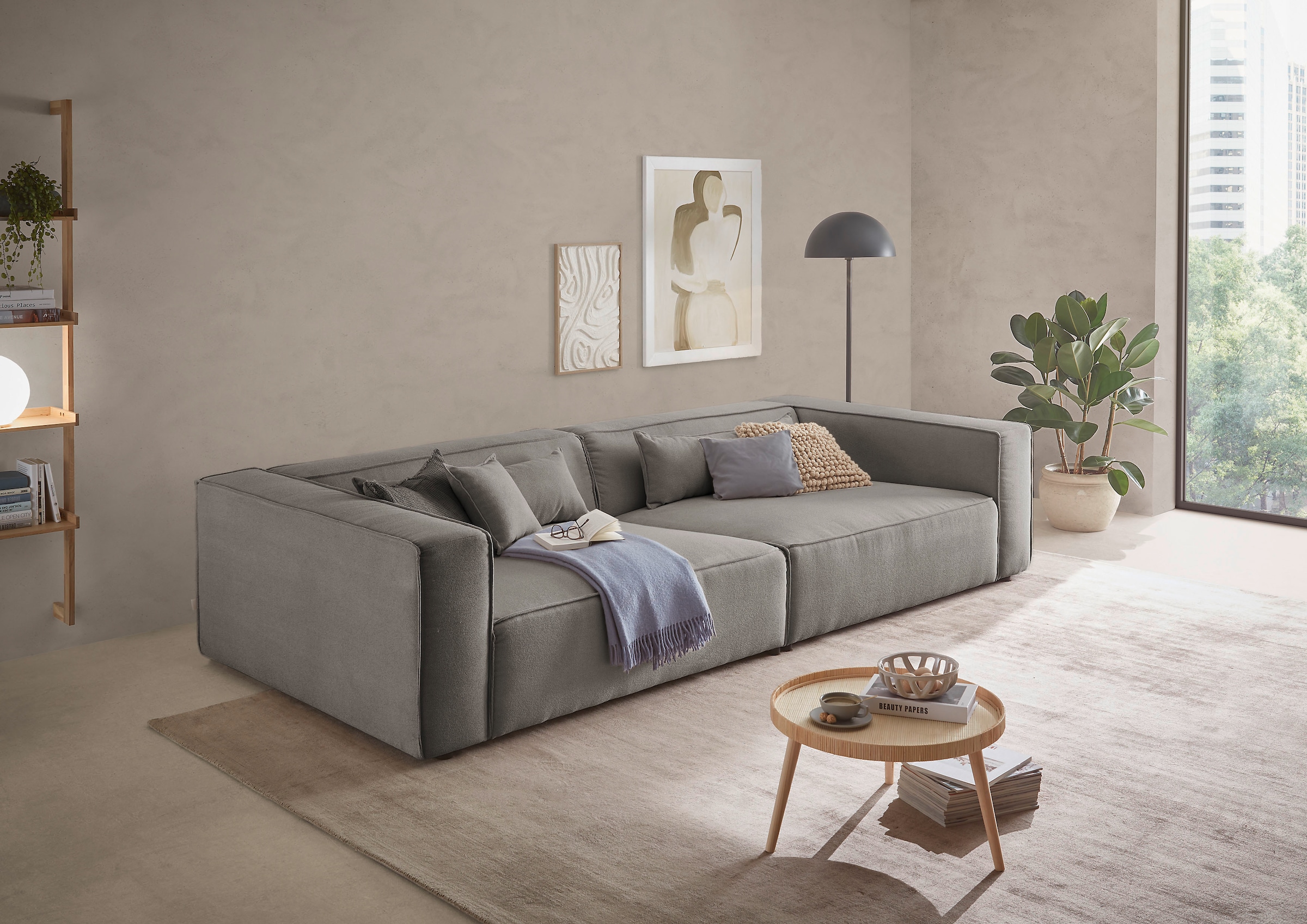 LeGer Home by Lena Gercke 3-Sitzer »PIARA, XXL Sofa mit Kedernaht, Big-Sofa in Cord oder Leinenoptik«, schwarze Füße, bequemer Sitzkomfort, extra tiefe Sitzfläche