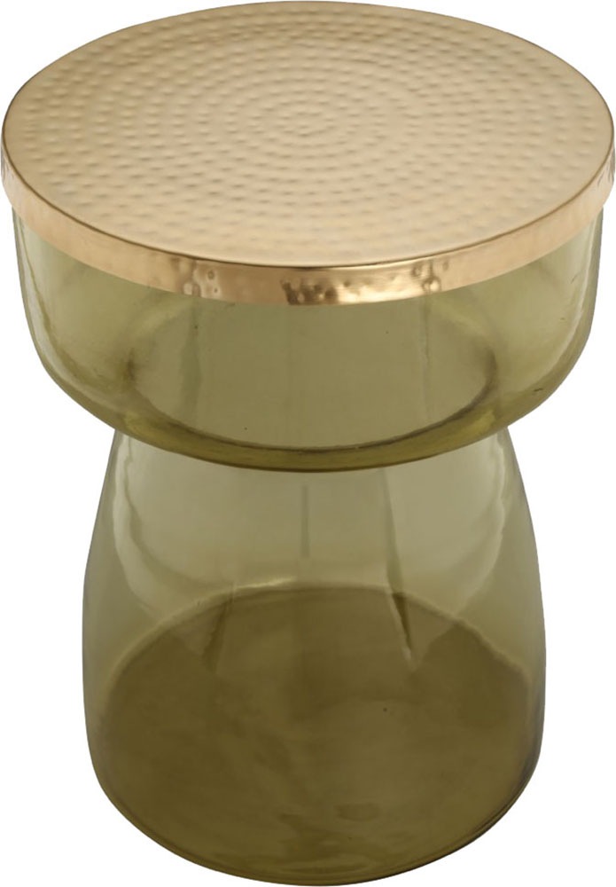 Kayoom Beistelltisch »Roman 125, mundgeblasener Glaskorpus«, (1 St.), mundgeblasener Glaskorpus, Retro-Design, goldene Metall-Tischplatte