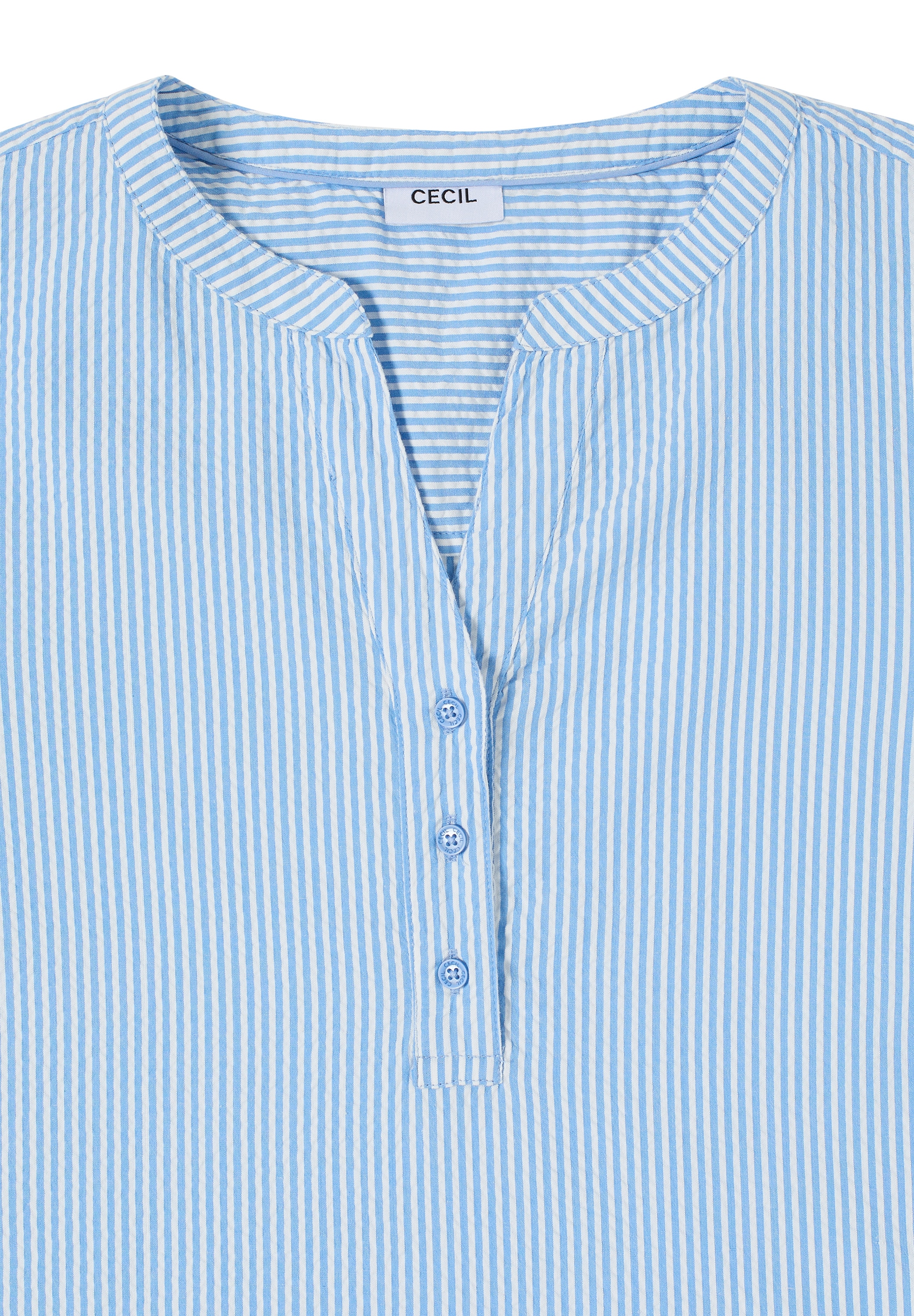 Cecil Langarmbluse im Streifen-Look und mit kurzer Knopfleiste, Seersucker