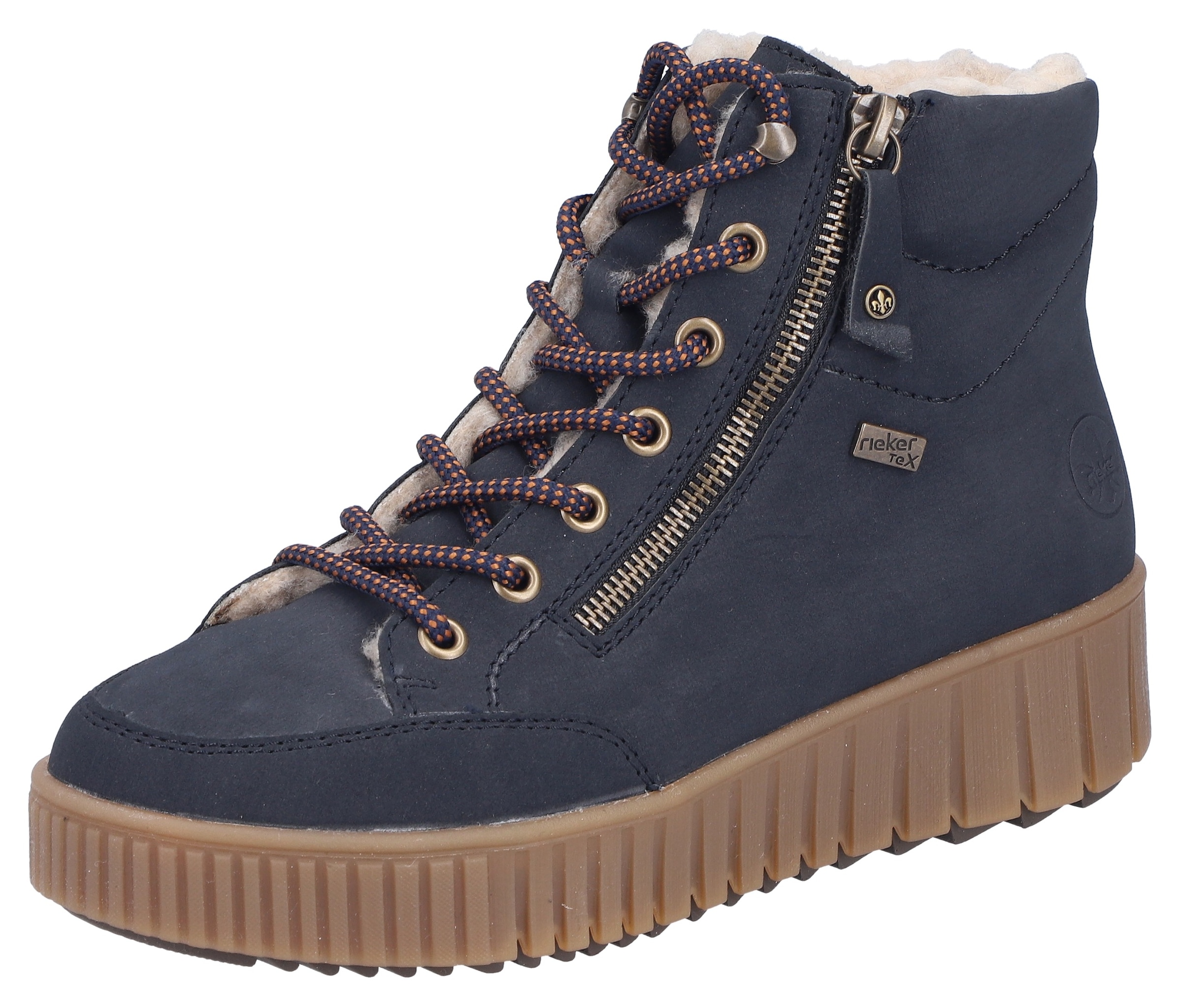 Rieker Damen Winterboots Plateaustiefelette in blau, Größe 38