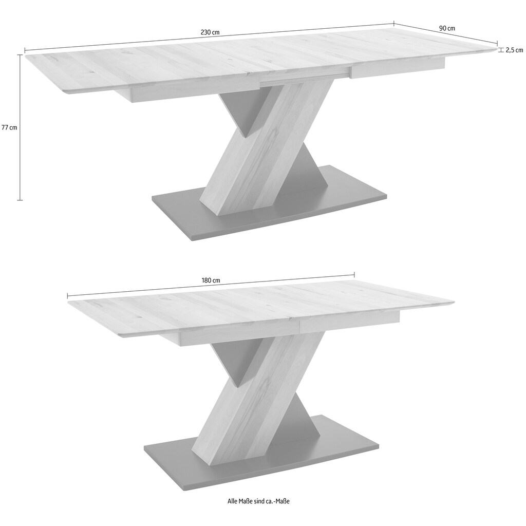 MCA furniture Esstisch »Cuba«, Esstisch Massivholz ausziehbar, Tischplatte mit Synchronauszug