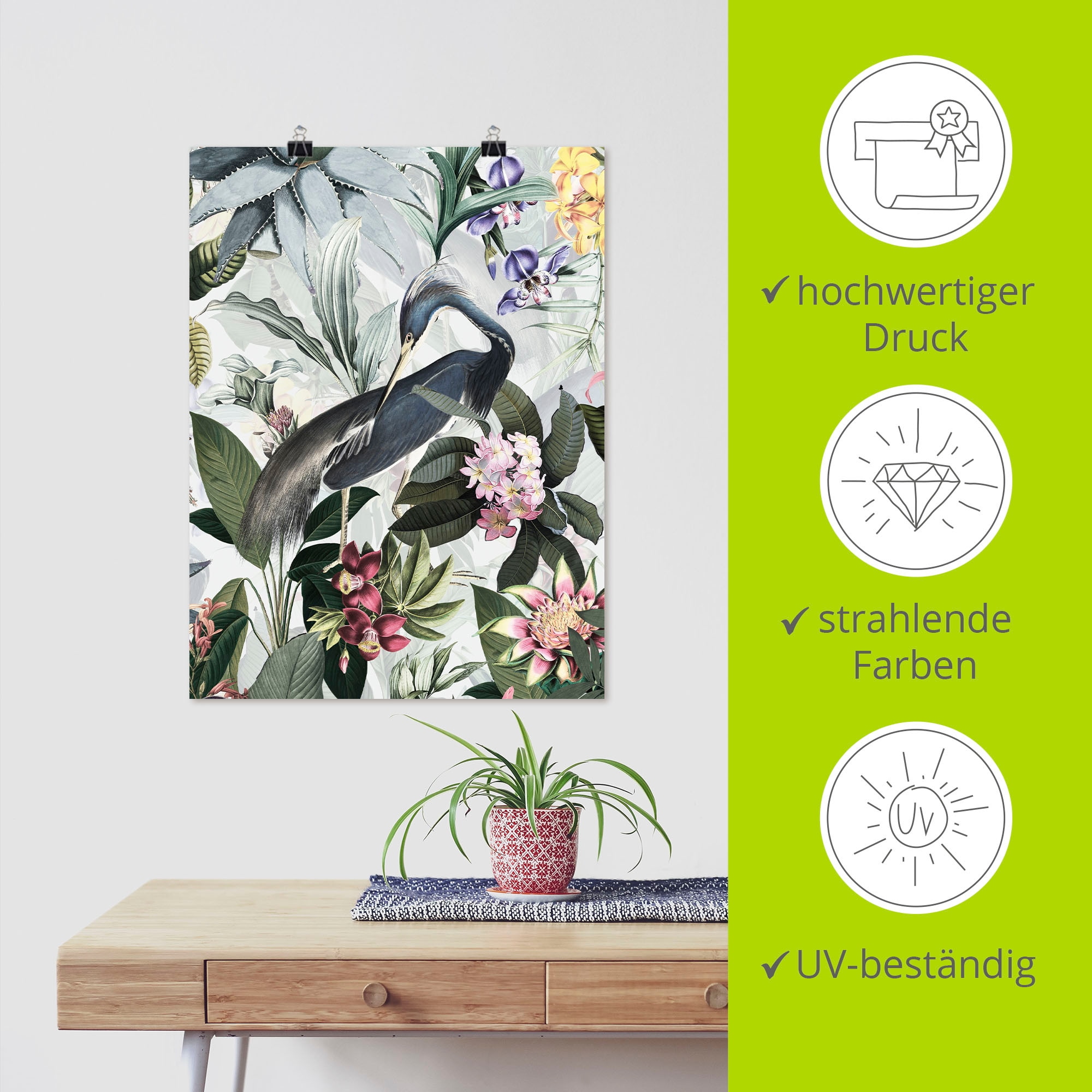 Artland Wandbild »Vintage Kranich«, Vogelbilder, (1 St.), als Alubild, Outdoorbild, Leinwandbild, Poster in verschied. Größen