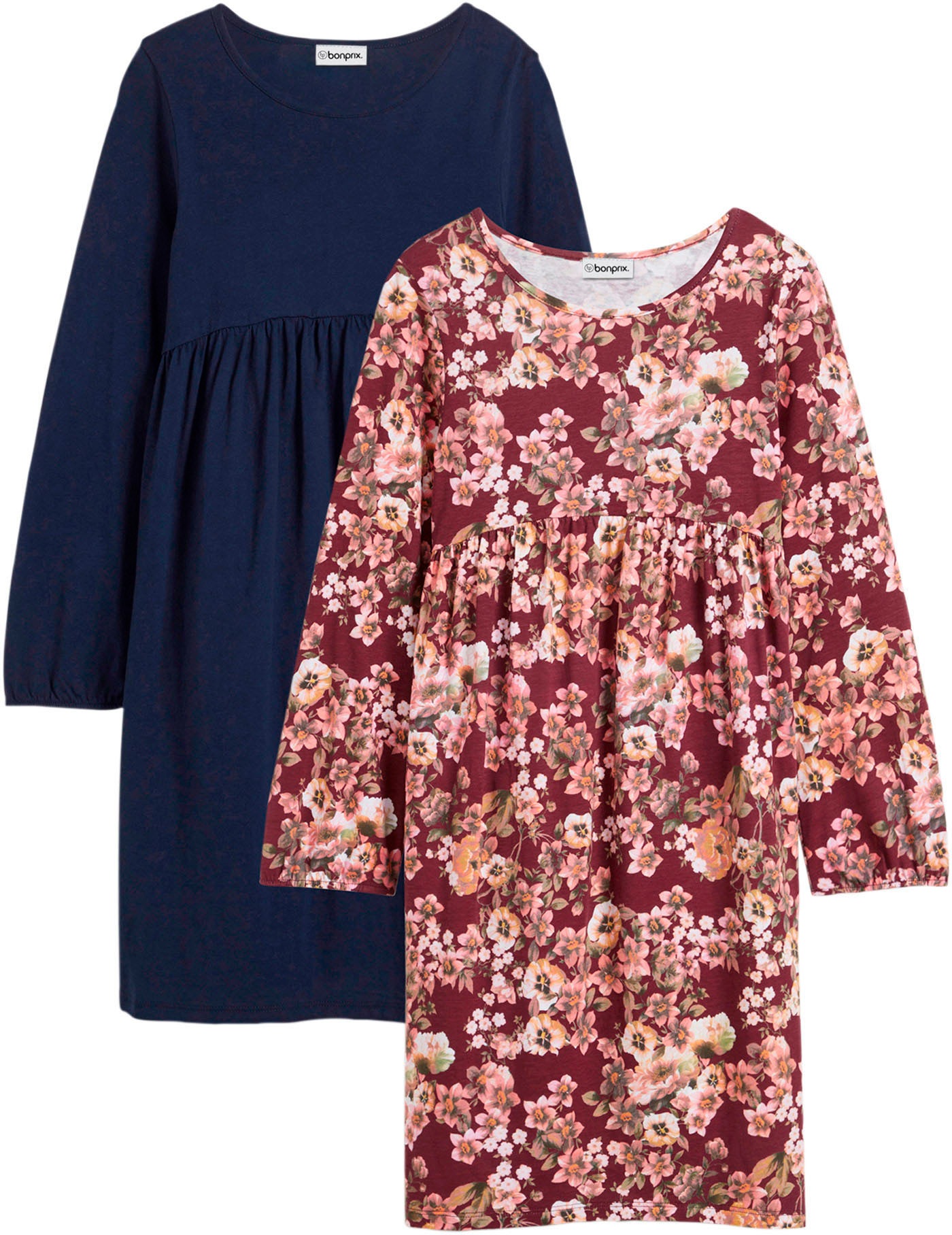 bonprix Jerseykleid Packung, 2 tlg. tlg. zweiteiliges Set, aus Baumwolle, Regular Fit, mit Blumendruck