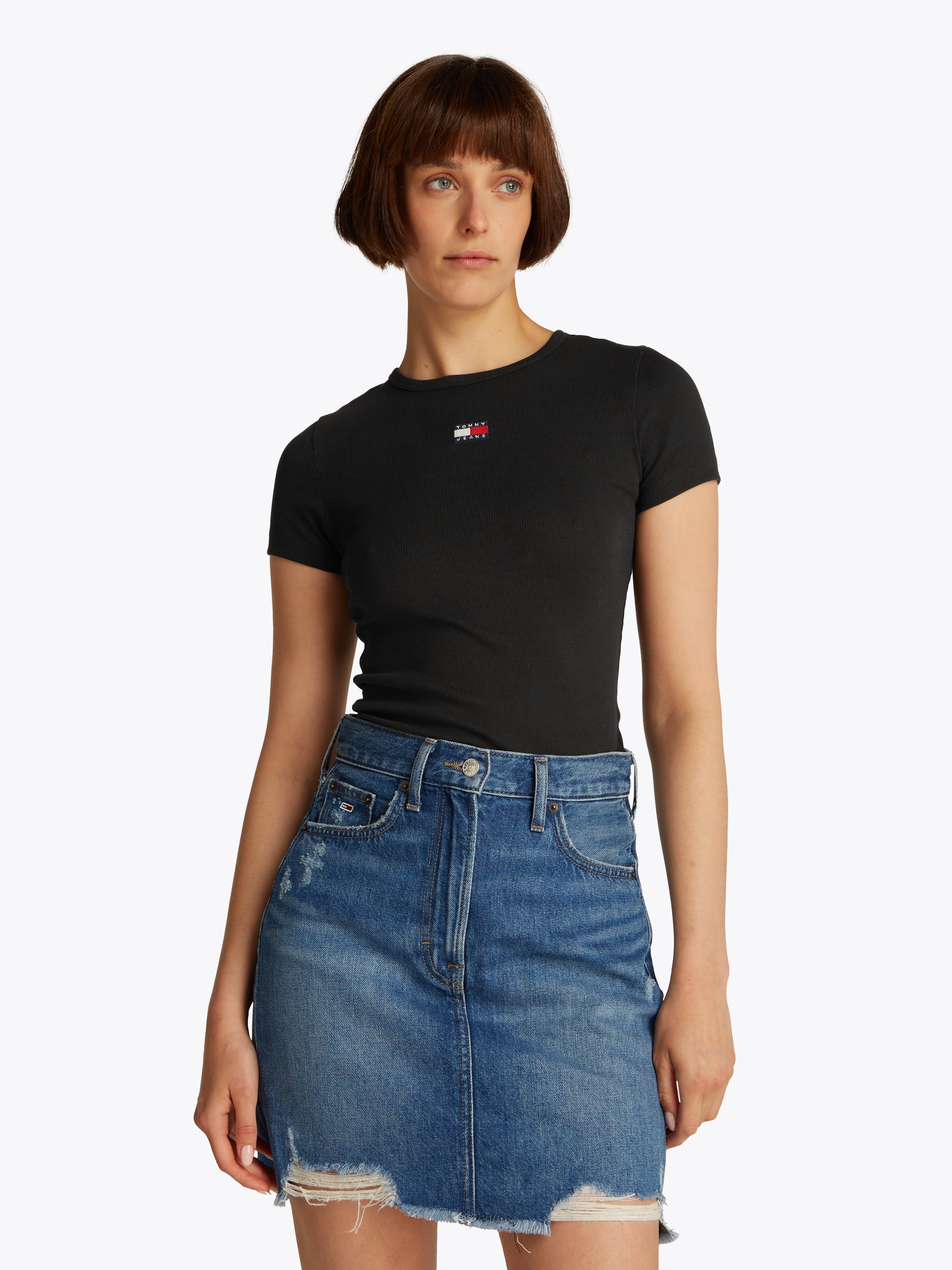 Tommy Jeans T-Shirt »TJW SLIM BADGE RIB TEE«, in Rippoptik