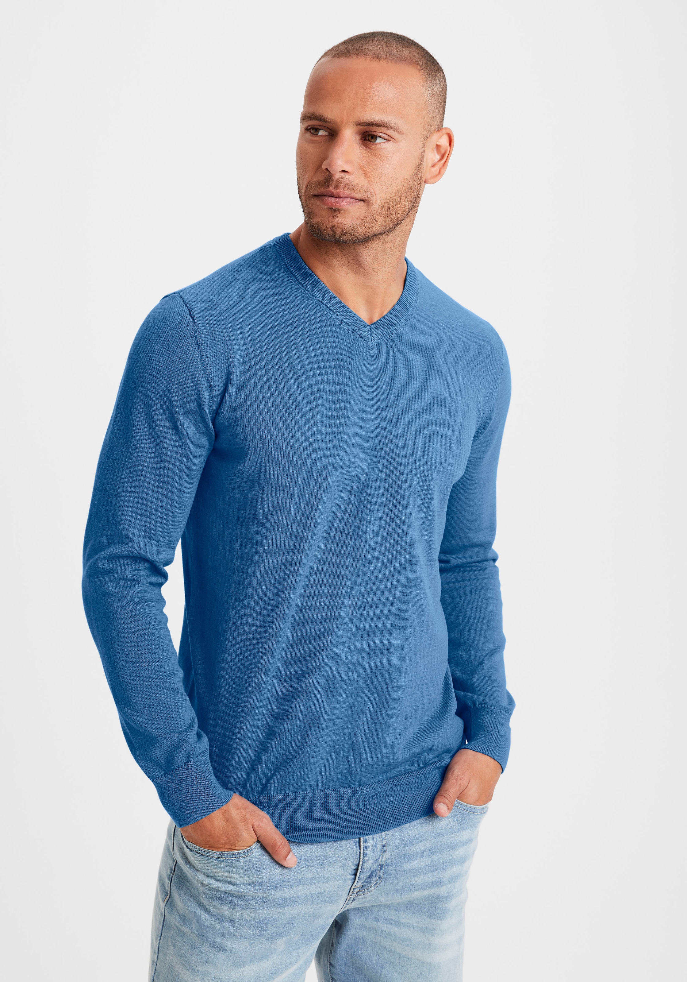 H.I.S Strickpullover mit V-Ausschnitt, Pullover aus Feinstrick, Baumwollmischung