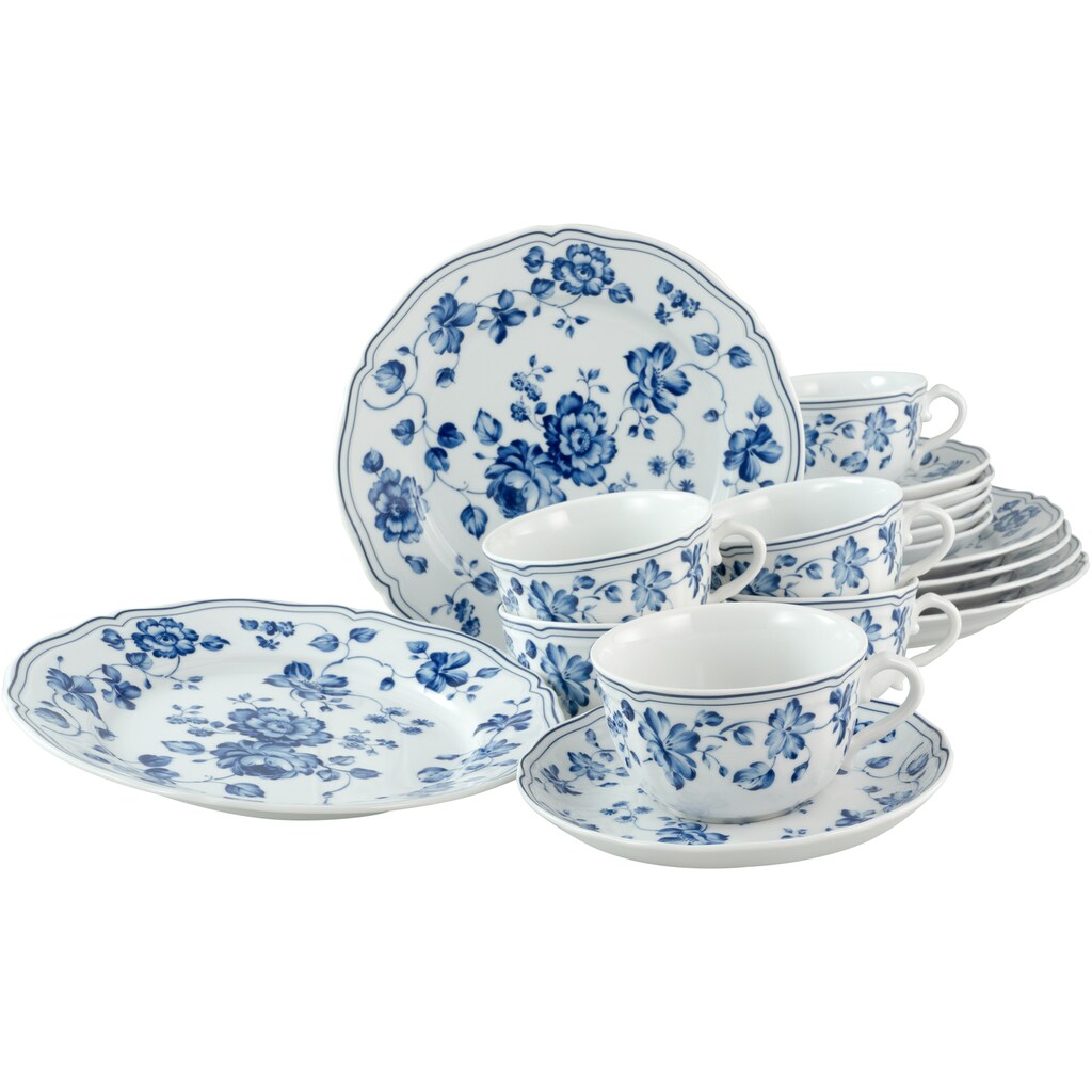 CreaTable Kaffeeservice »Geschirr-Set ROYAL BLUE FLOWER«, (Set, 18 tlg., Kaffeegeschirr für 6 Personen)