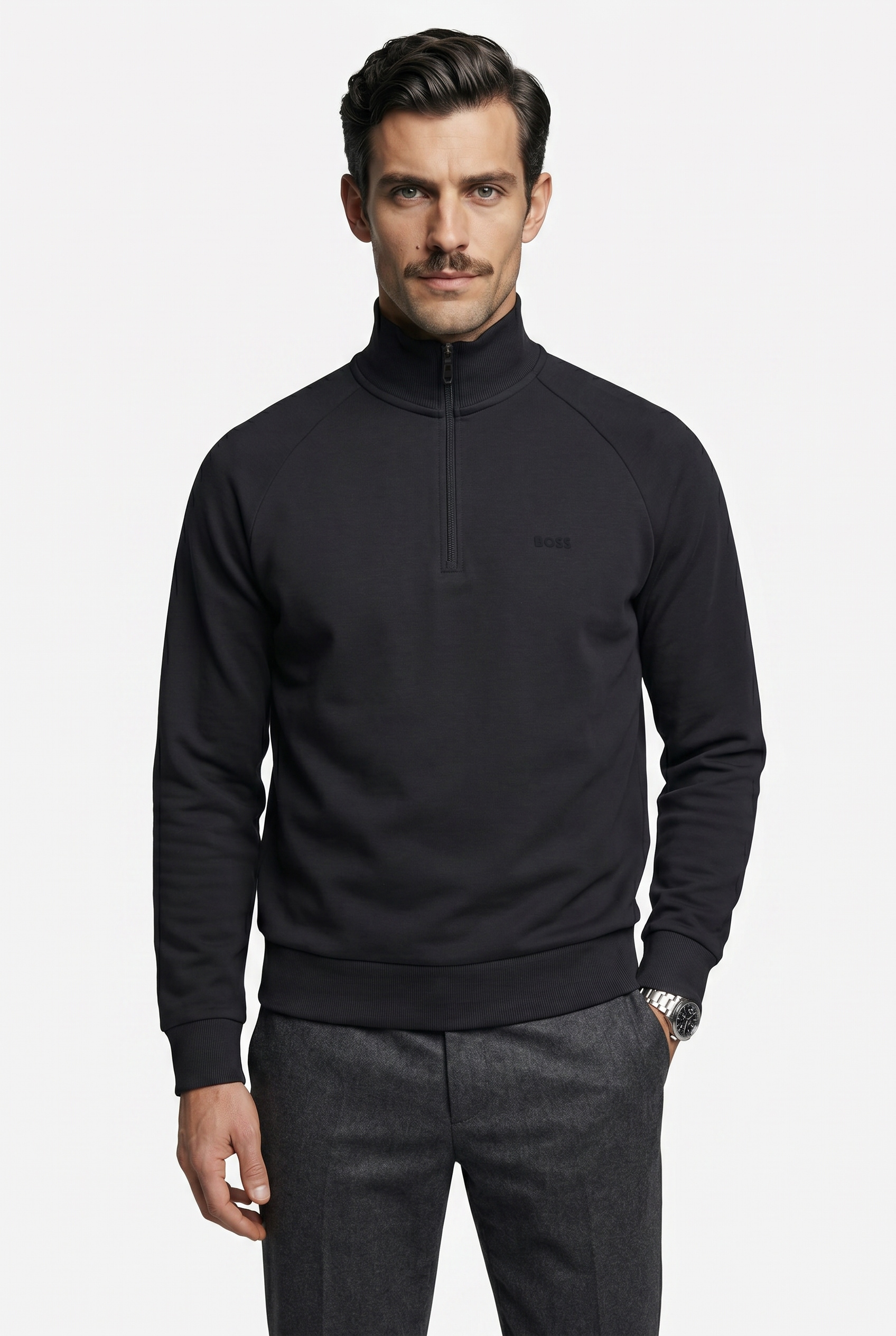 BOSS GREEN Sweatshirt , Troyer-Form, Regular Fit, Baumwollmischung
