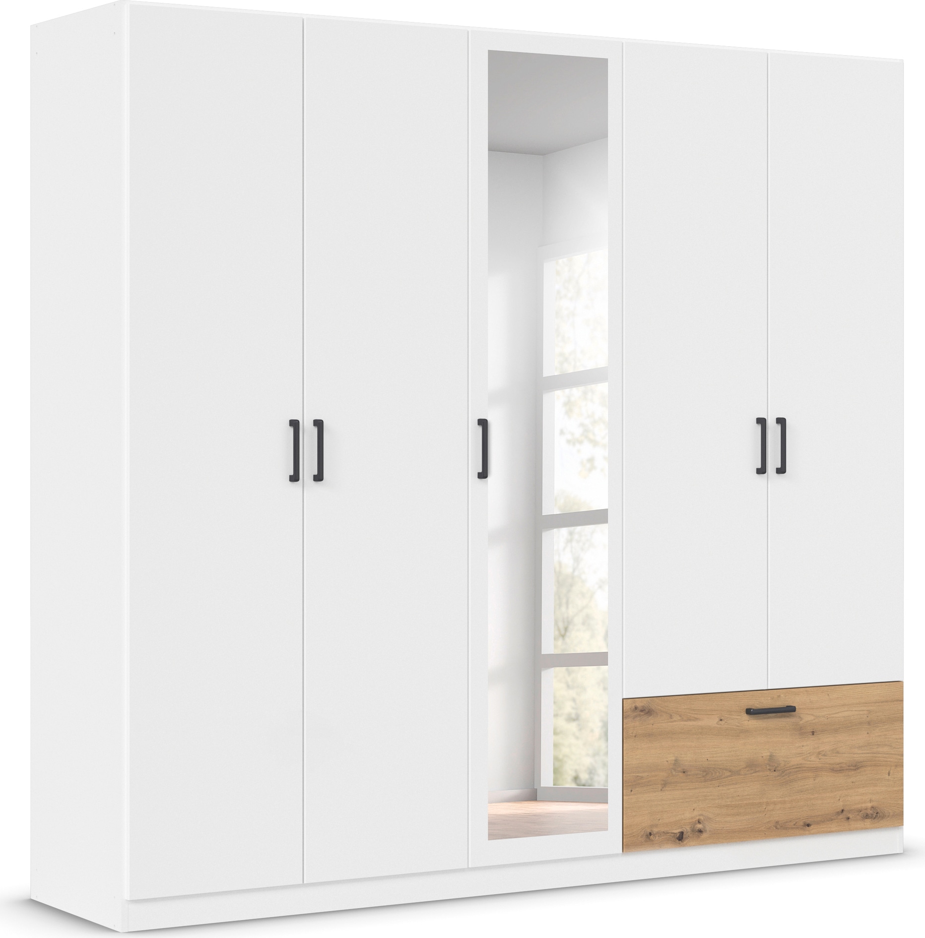 rauch Drehtürenschrank »Kleiderschrank Schrank Garderobe Wäscheschrank BARI mit Spiegel«, mit Schubasten außen, moderner Griff in Graumetallic MADE IN GERMANY