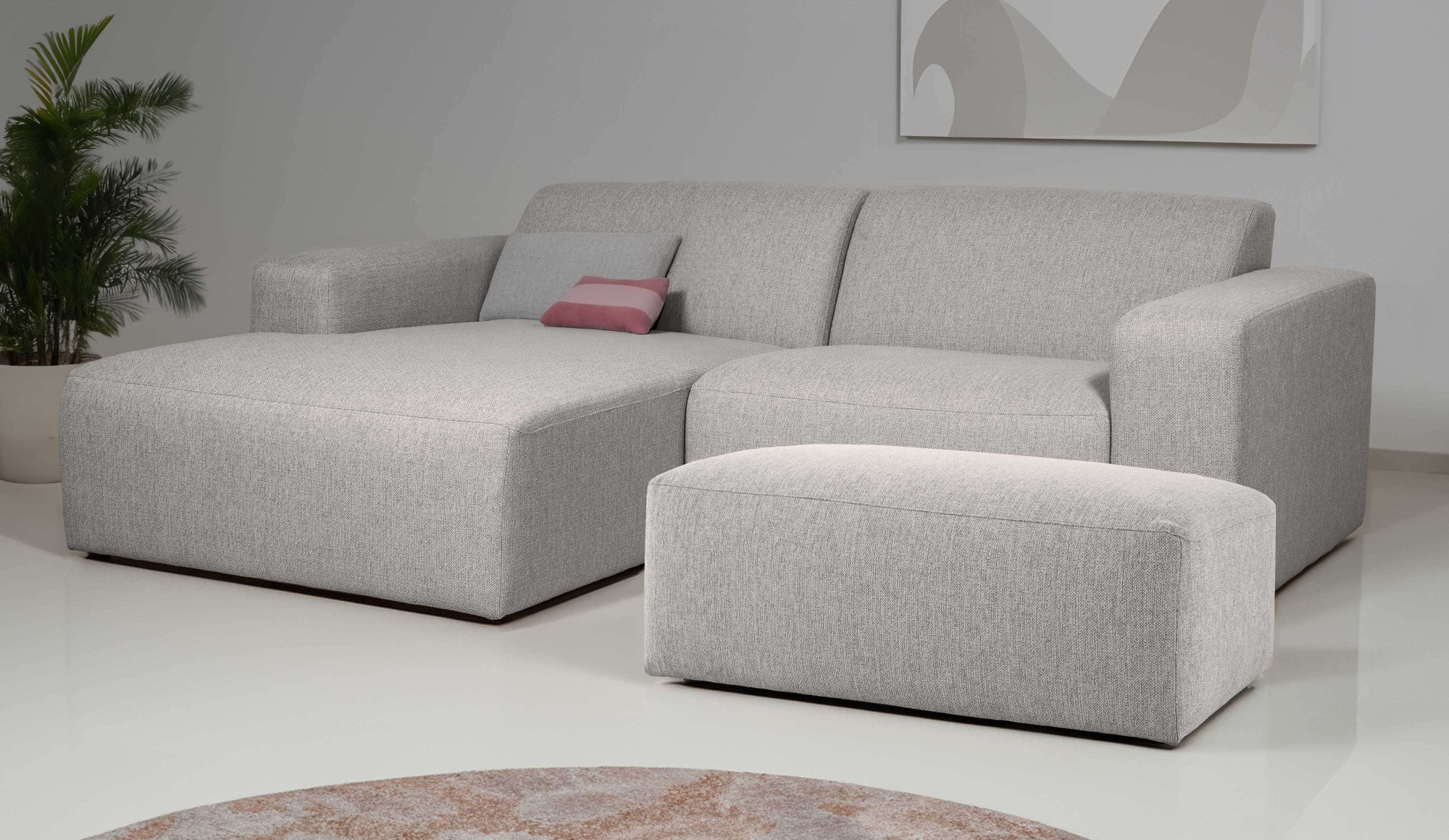 INOSIGN Ecksofa »Koa,228cm, L-Form, Modulsofa, Webstoff, Cord, Struktur«, Designsofa, Set, Hocker inklusive, weicher Lounge-Sitzkomfort