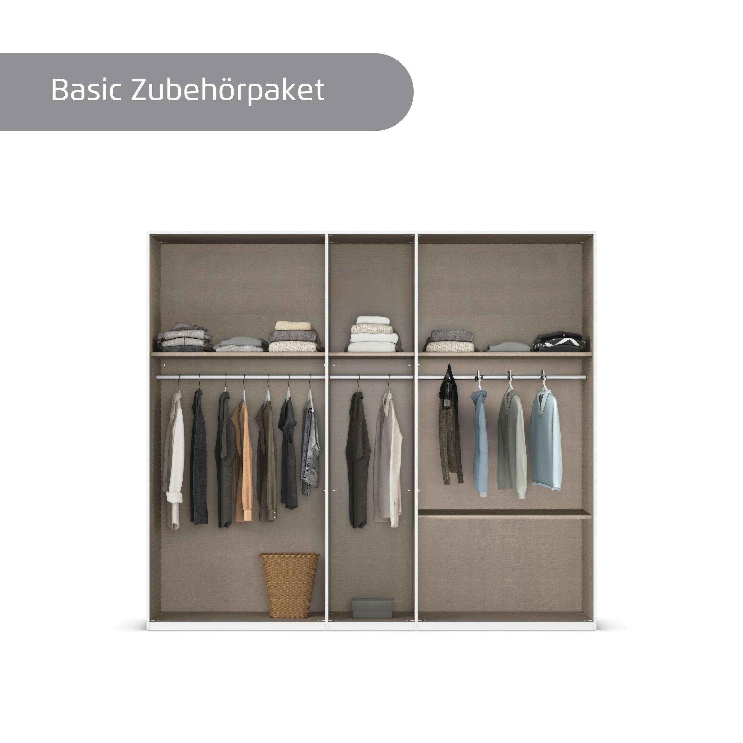 rauch Kleiderschrank »Drehtürenschrank Schrank Garderobe Wäscheschrank Schlafzimmer AVOLA«, (in 3 verschiedenen Ausstattungen BASIC/CLASSIC/PREMIUM), mit hochwertigen Stangengriffen aus Metall in Schwarz MADE IN GERMANY