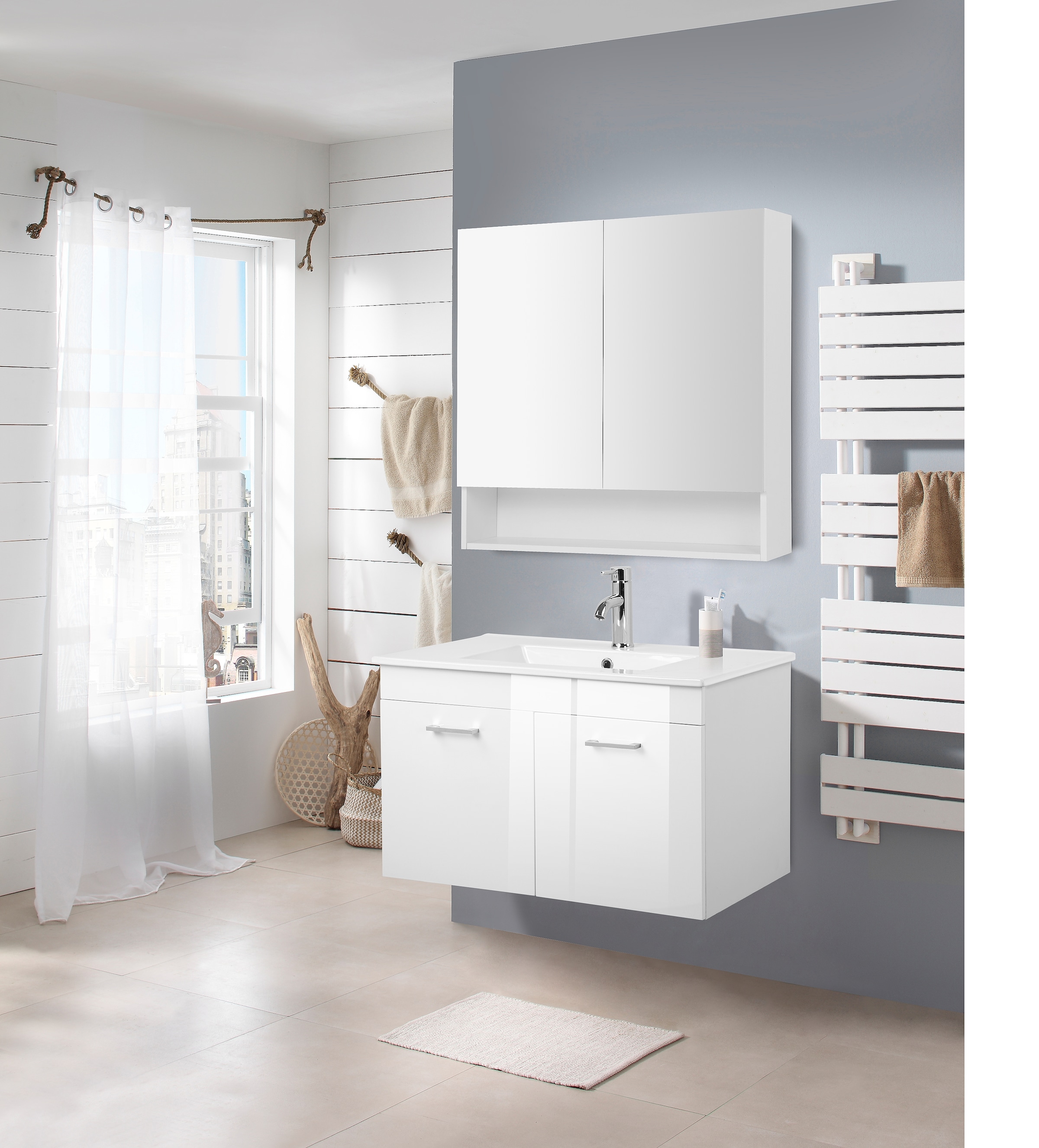 welltime Waschtisch »Florenz, Breite 60cm, 2 Tür, 2 Fächer, MDF-Front«, Waschplatz mit 2 Türen,in verschiedenen Farben erhältlich, Badmöbel