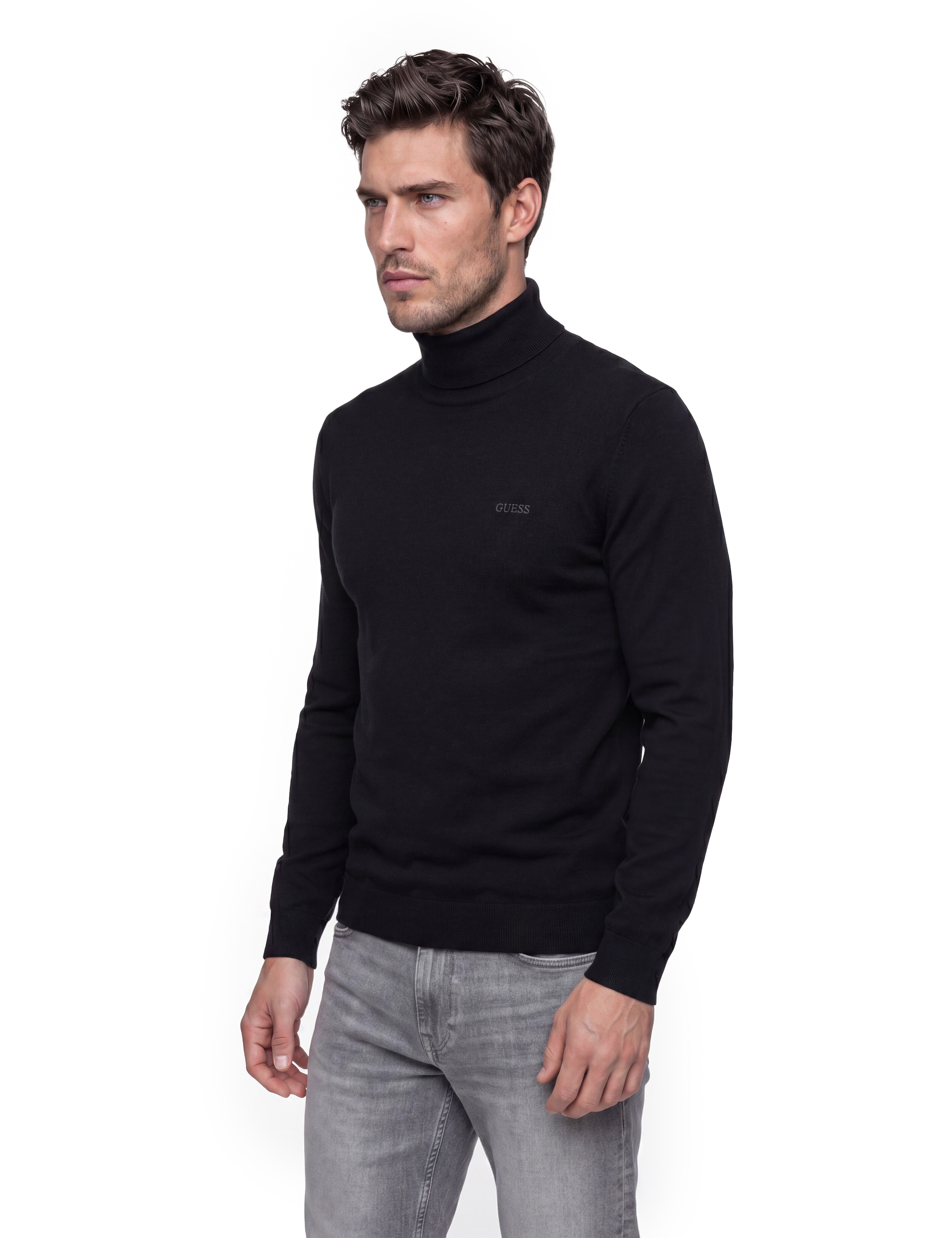 Guess Rollkragenpullover mit Seide und Wolle, Regular Fit, Logo-Schriftzug