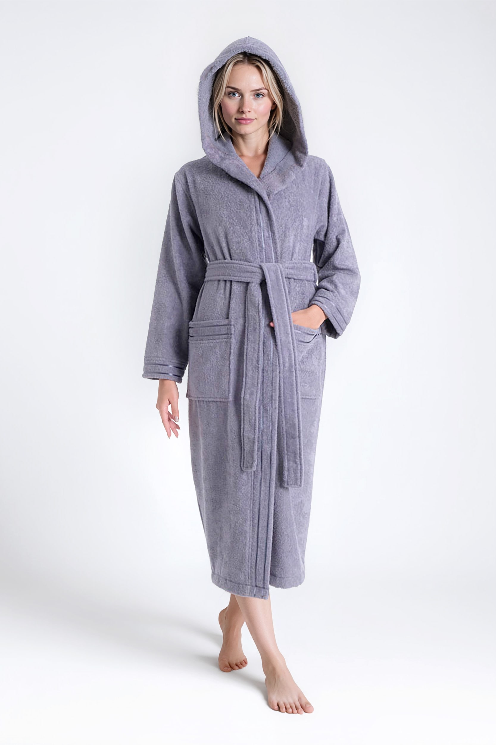 Bruno Banani Damenbademantel »Clement, ideal für Sauna & Spa, Hotelbademantel, Morgenmantel«, (1 St.), 100% Baumwolle, einfarbig, glänzende Streifen-Bordüre, Taschen, XS-3XL