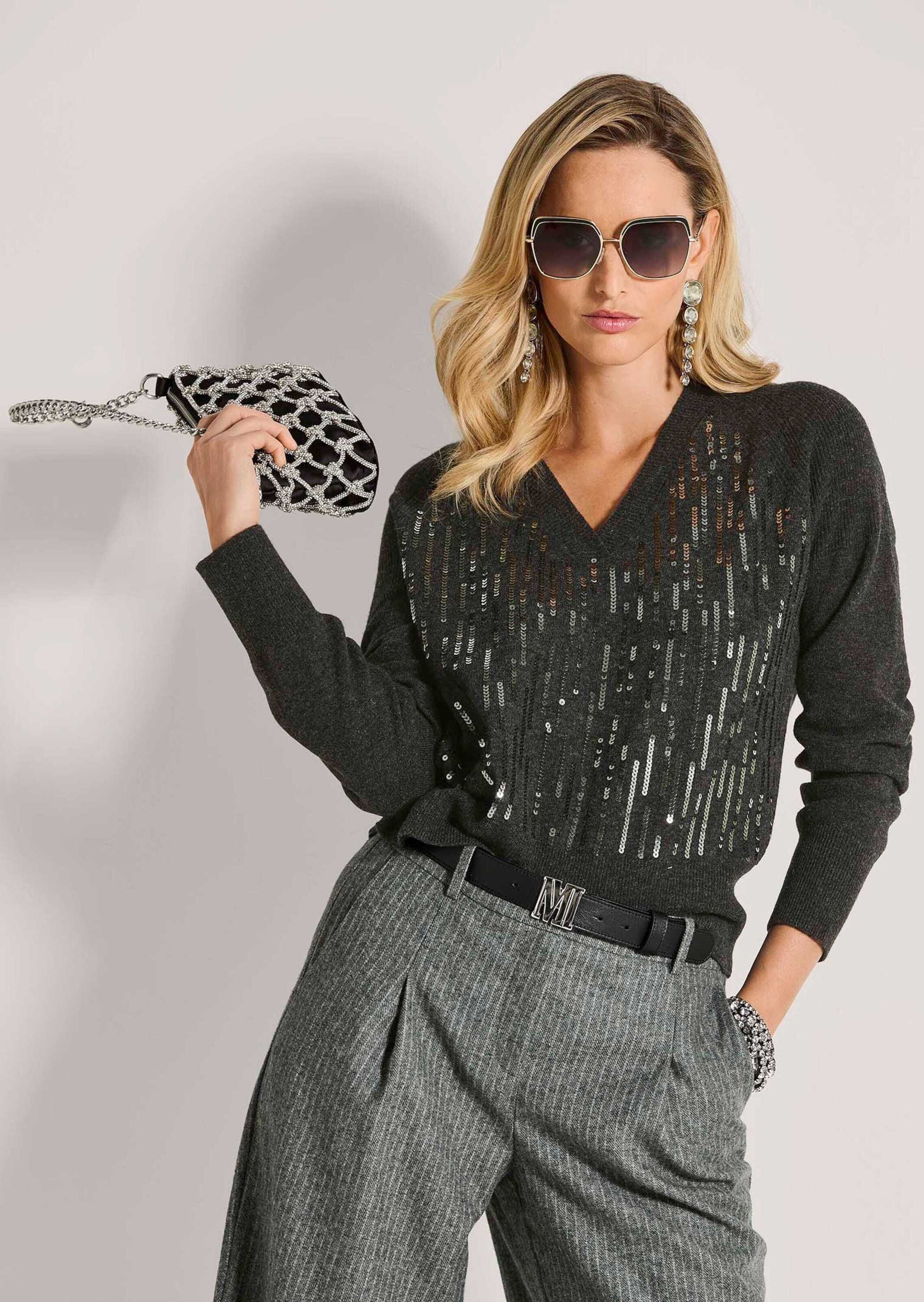 MADELEINE Longpullover »Feinstrickpullover Eleganter Wollpullover mit stilvollen Pailletten« Hochwertiges Naturgarn