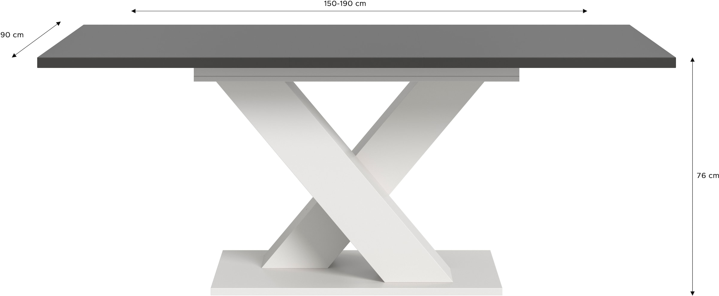 INOSIGN Esstisch »Motus, ausziehbar 150 -190 cm, inklusive 40 cm Einlegeplatte«, (Set, 1 St.), X-Gestell mit Bodenplatte, Tisch, Küchentisch, Esszimmer, Küche