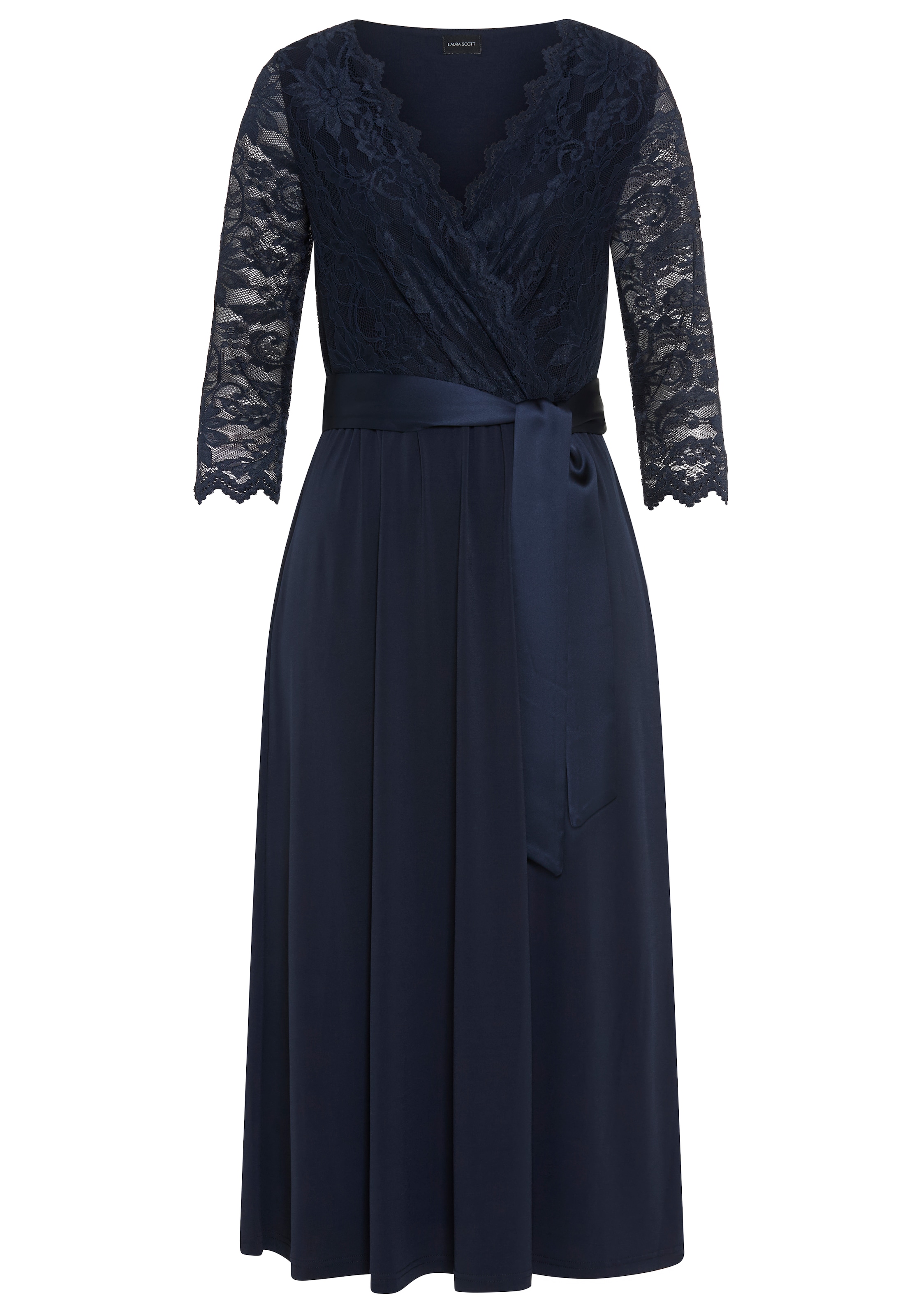 Laura Scott Abendkleid aus Jersey und Spitze, mit V-Ausschnitt in Wickeloptik