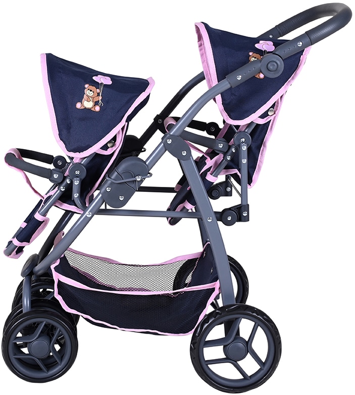 Knorrtoys® Puppen-Zwillingsbuggy »Milo - Navy Pink Bear«