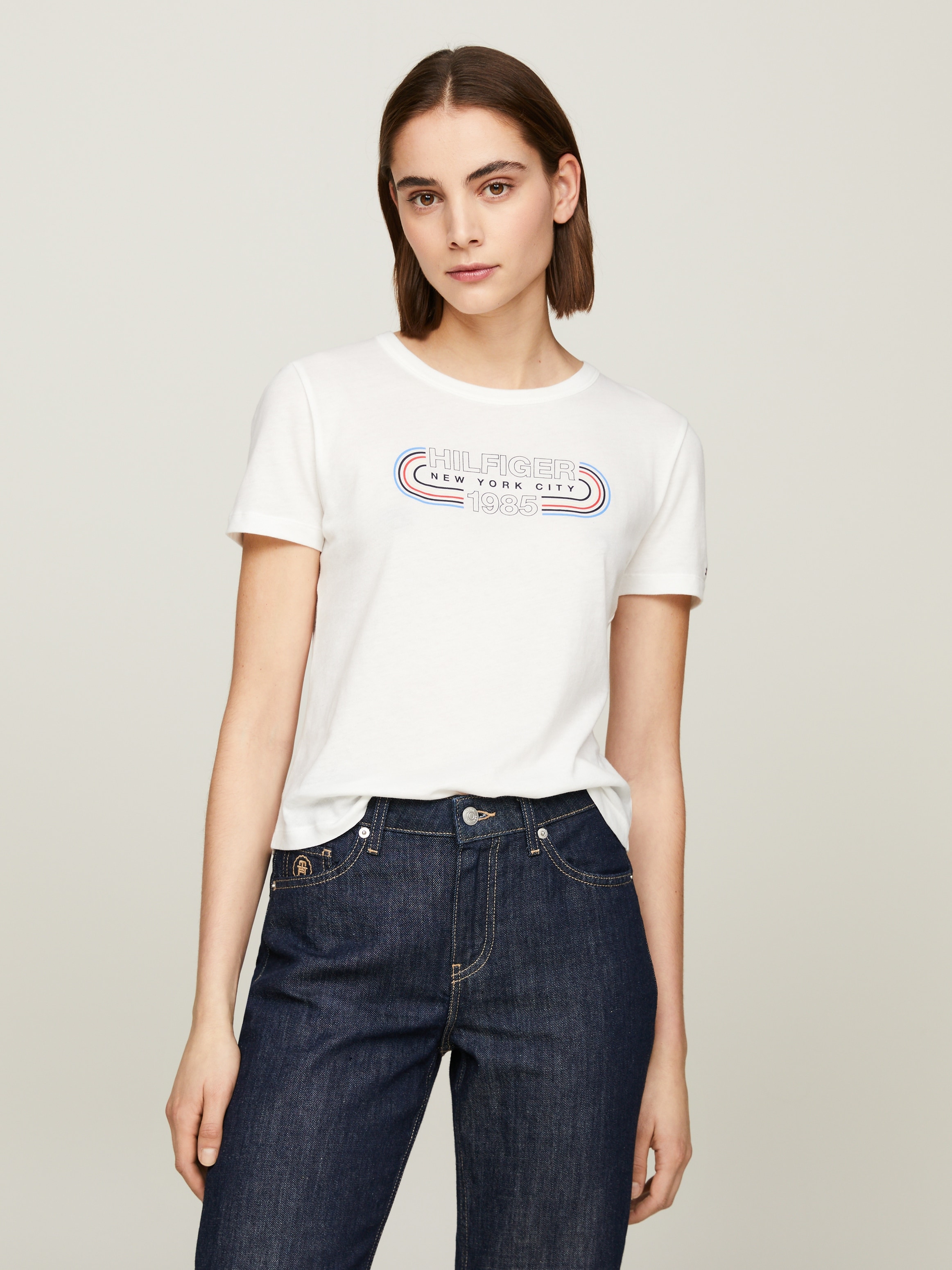 T-Shirt »SLIM TRACK HILFIGER C-NK SS«, mit Logoschriftzug