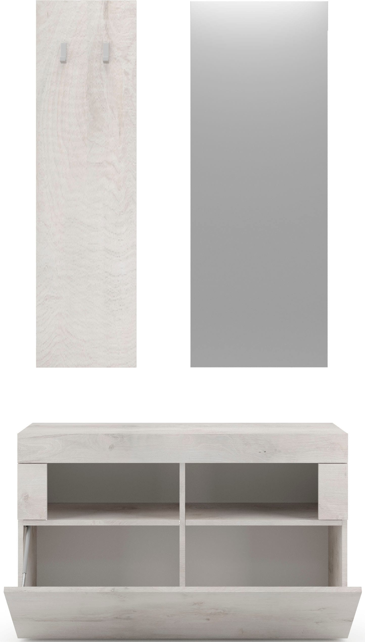 INOSIGN Garderoben-Set »Basic 3tlg. Breite 91 cm, Höhe 187 cm, Wandgarderobe«, (3 St.), (Schuhbank, Garderobenpaneel, Spiegel), Pinie Weiss NB
