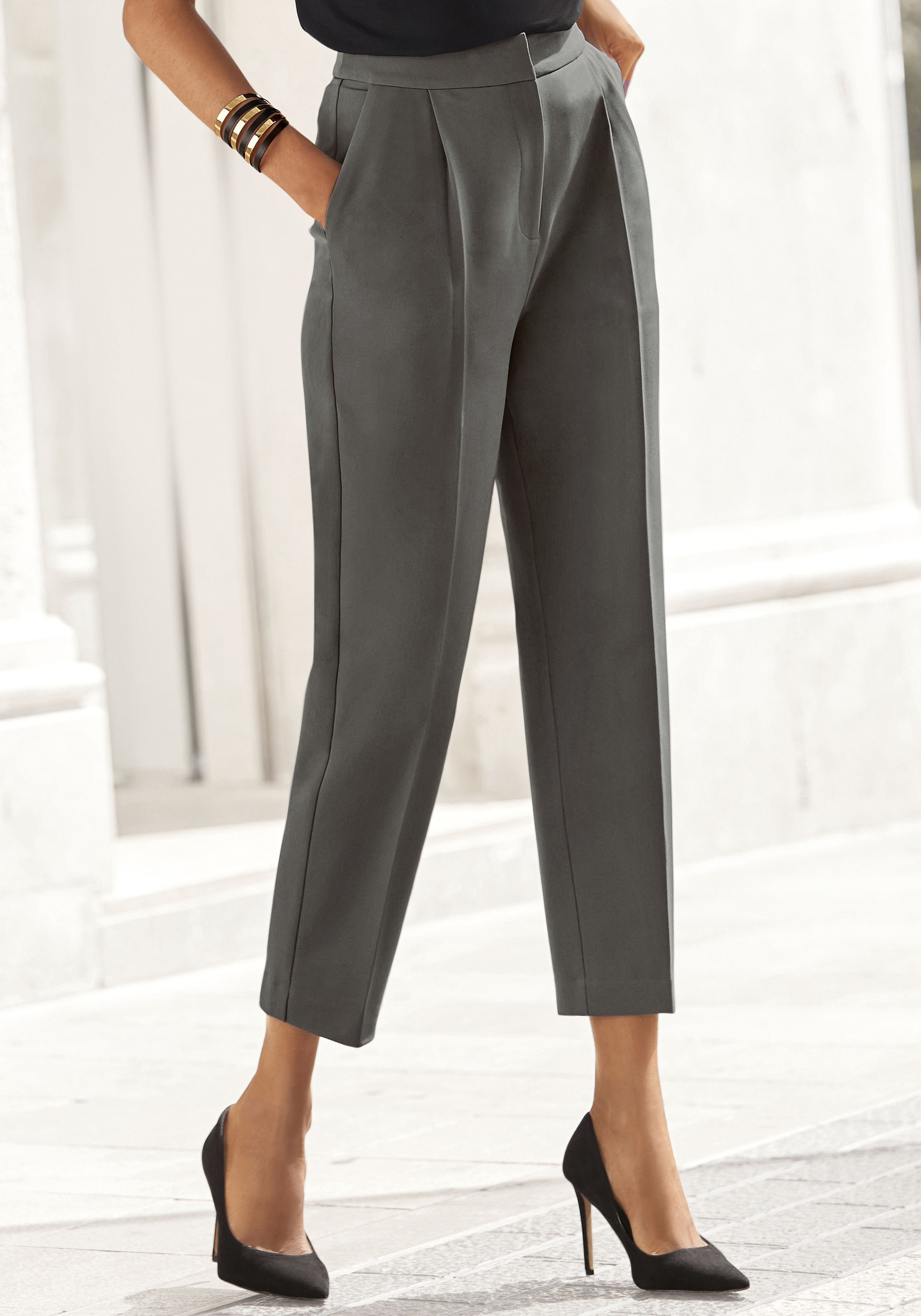 Bügelfaltenhose, in 7/8-Länge, elegante Anzughose mit Taschen, schmale Stoffhose