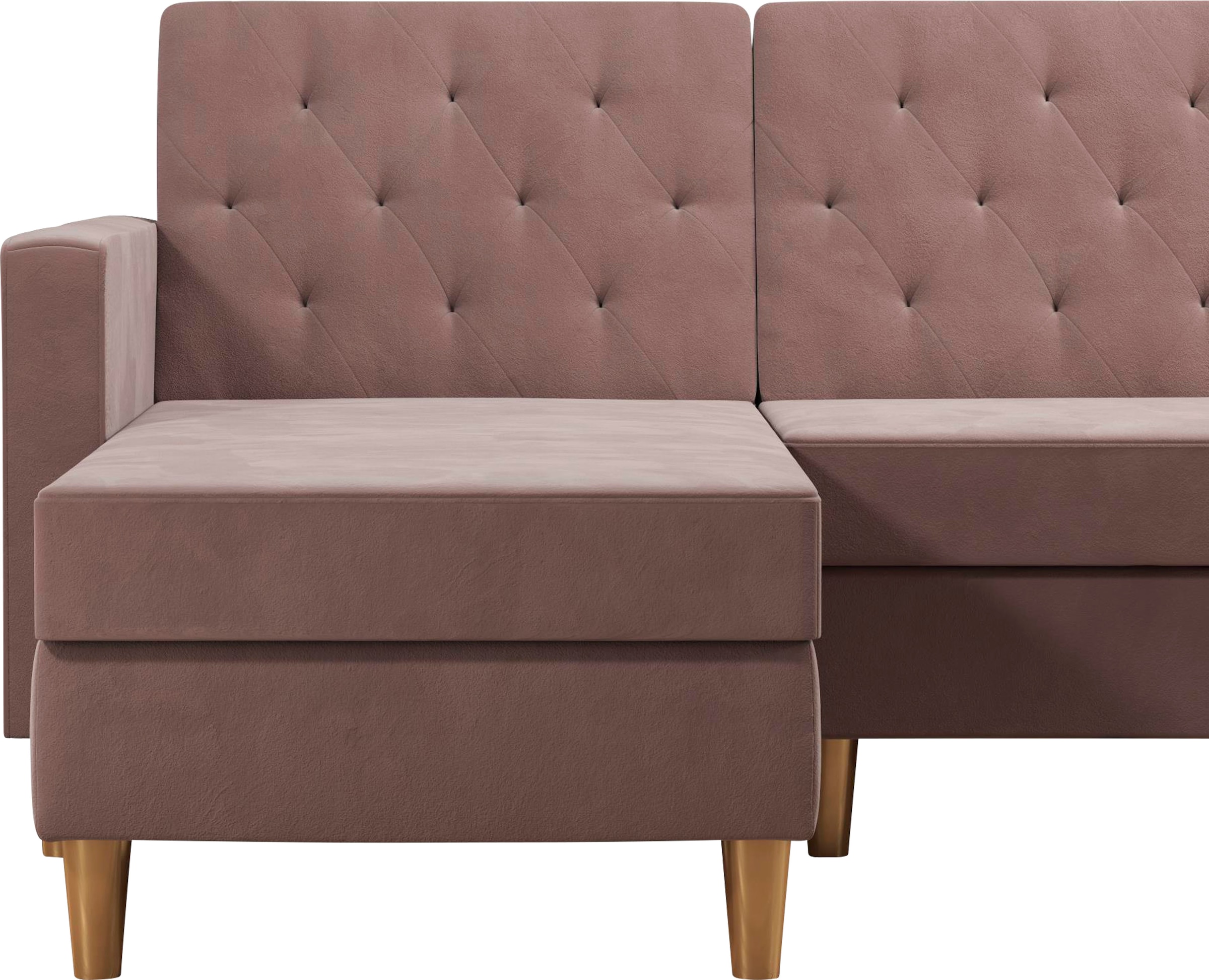 Cosmo Living Ecksofa »Liberty«, mit Schlafffunktion, Recamiere mit Stauraum beidseitig montierbar