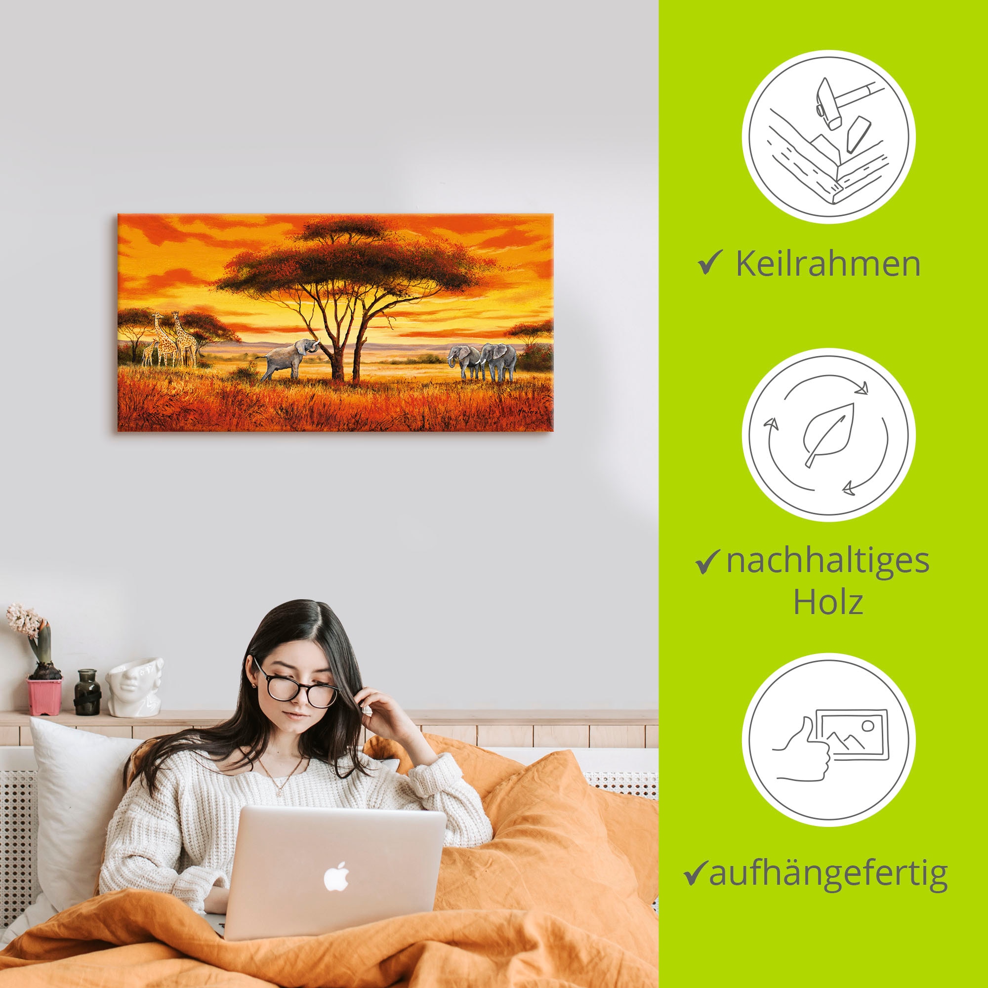 Artland Leinwandbild »Afrikanische Landschaft II« Afrika 1 Stk. tlg. auf Holzrahmen gespannt