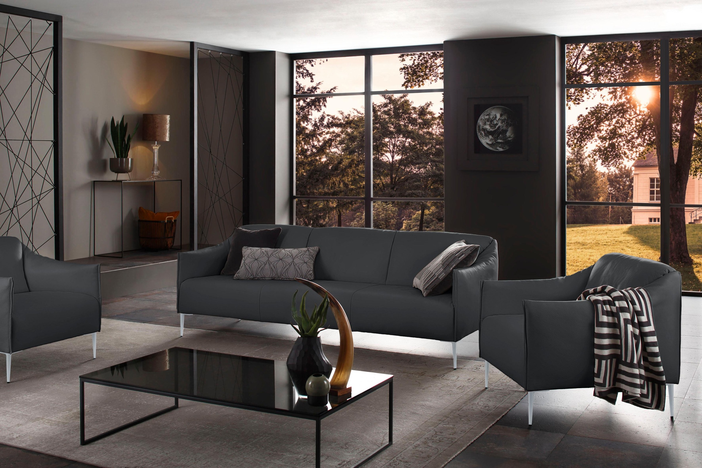 W.SCHILLIG 3-Sitzer »sally Design-Sofa, Loungesofa, bequem, schmale Armlehnen, Breite 224cm« mit Metallfüßen in Silber matt, Breite 224 cm