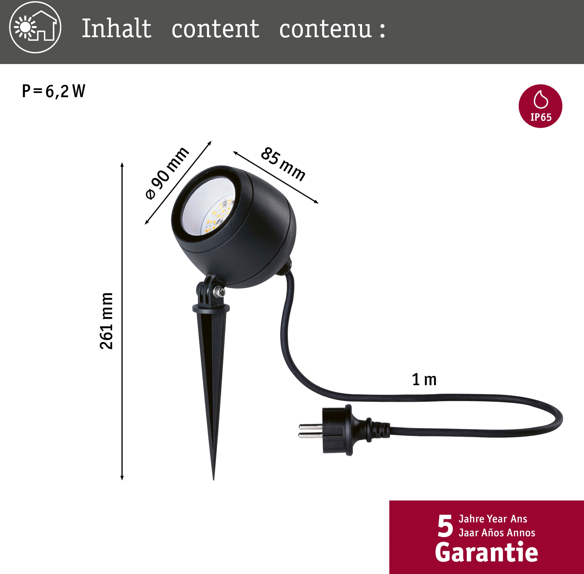Paulmann LED Gartenleuchte »Outdoor 230V Spot Kikolo Insect friendly ZigBee«, 1 flammig, Insektenfreundlich
