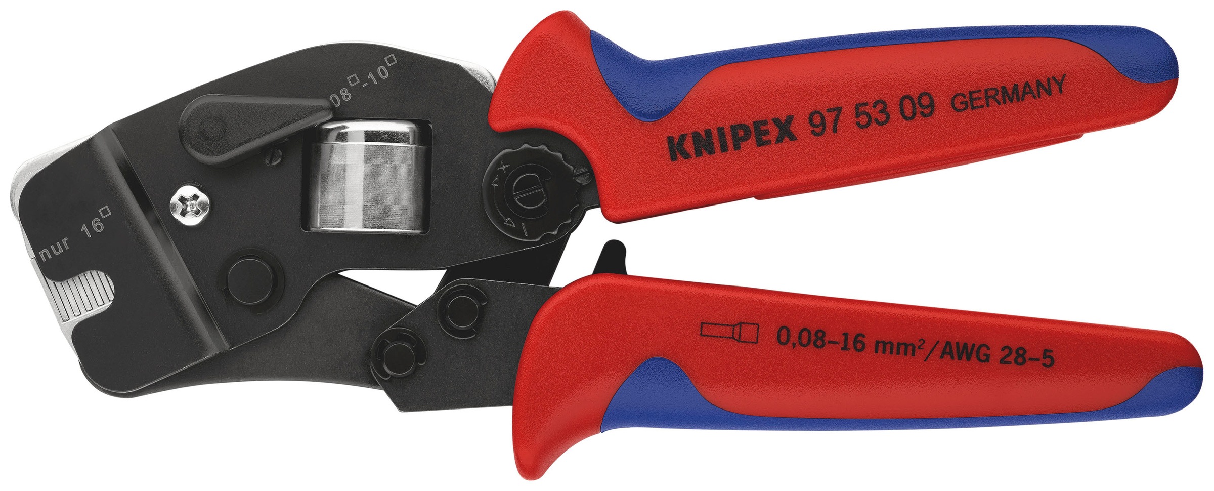 Knipex Crimpzange »97 53 09 für Aderendhülsen mit Fronteinführung«, (1 tlg.), selbsteinstellend, brüniert, mit Mehrkomponenten-Hüllen 190 mm