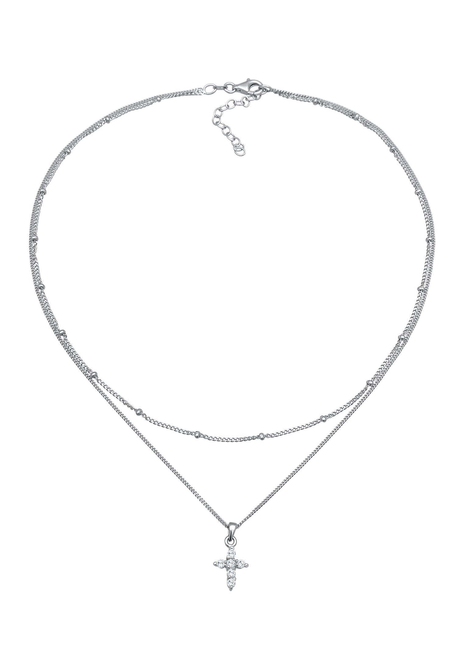 Elli Silberkette »Halskette Choker Layerkette Kreuz Zirkonia 925 Silber«