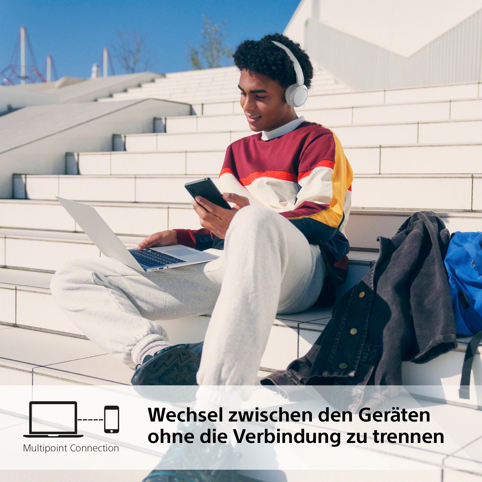 Sony Bluetooth-Kopfhörer »WHCH520«, Bluetooth, Noise-Cancelling-Active Noise Cancelling (ANC)-Freisprechfunktion-Rauschunterdrückung-Sprachsteuerung-kompatibel mit Siri, 200 Std. Max. Akkulaufzeit (Standby)