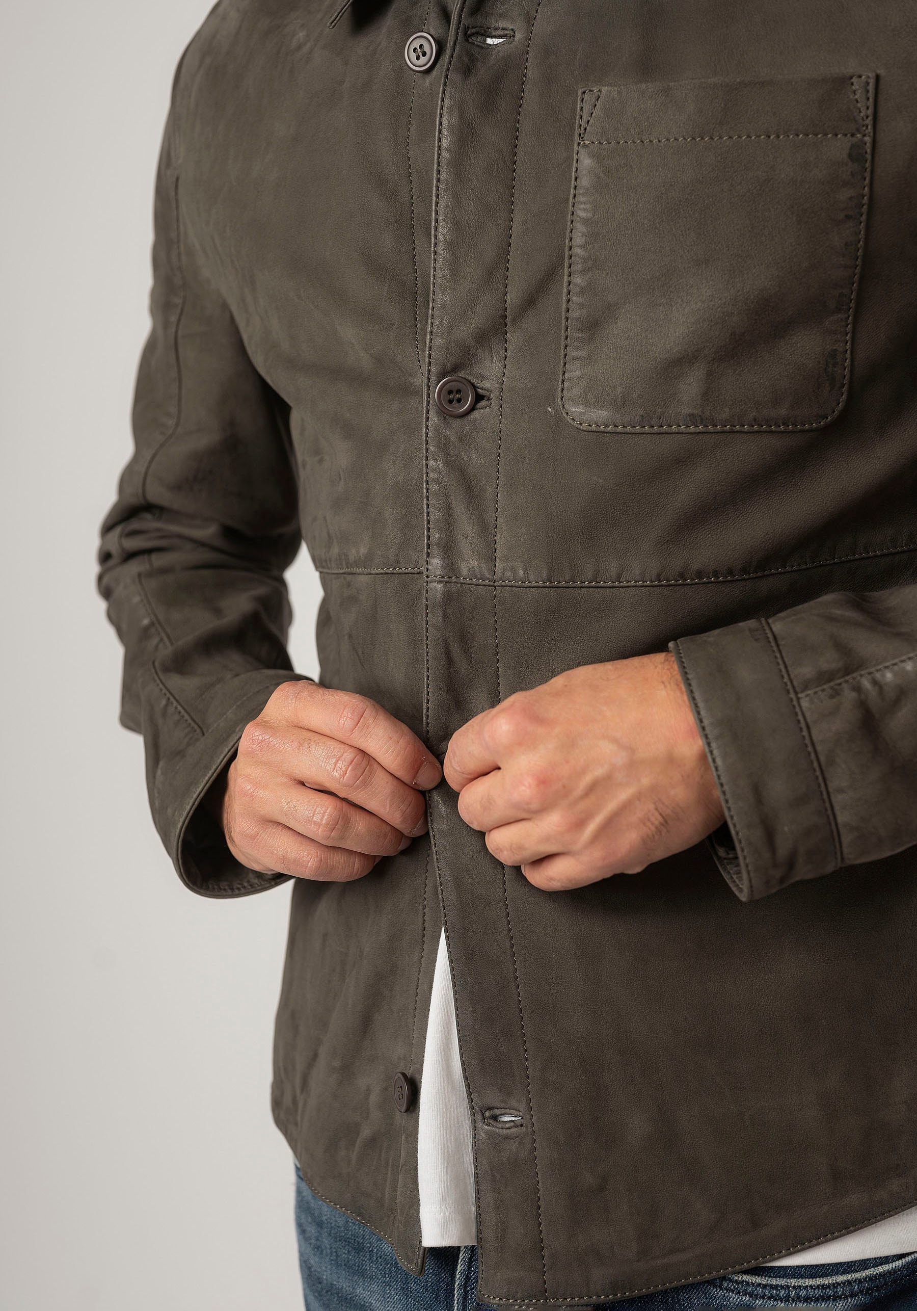 Mauritius Lederjacke »MMJemmo«, mit Hemdblusenkragen, Knopfleiste