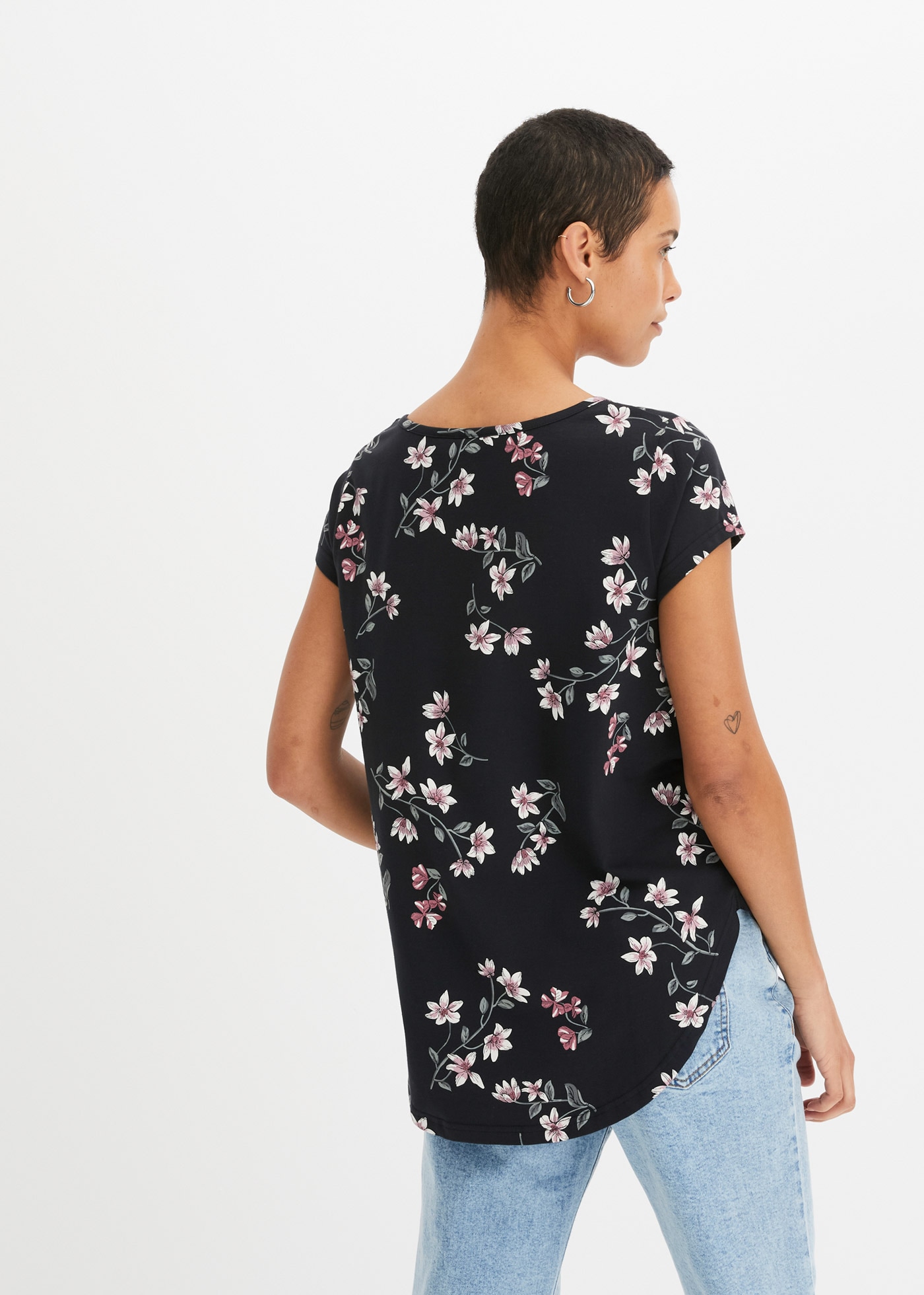 bonprix T-Shirt geblümt mit kurzem Reißverschluss