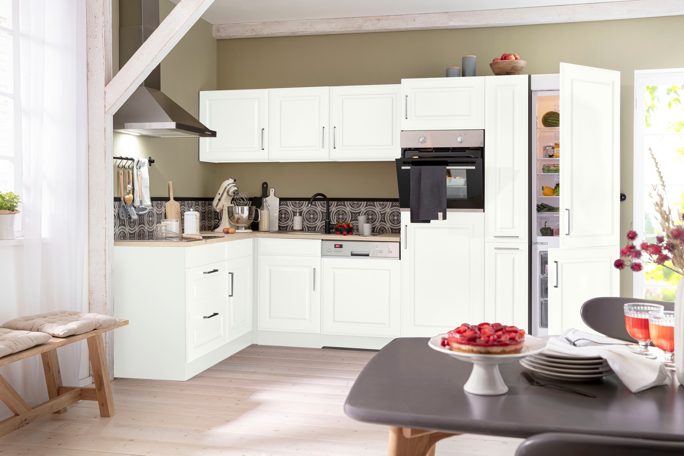 KOCHSTATION »KS-Stockholm« Stellbreite 320/170 cm, mit hochwertigen MDF Fronten im Landhaus-Stil