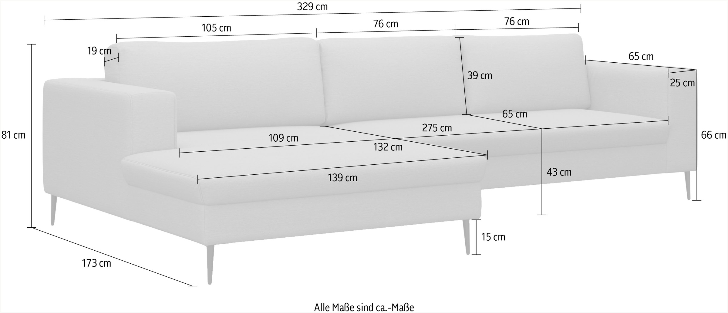 DOMO collection Ecksofa »Modica, zeitlos und elegant, L-Form«, moderne Optik mit extrabreiter Recamiere, auch in Cord