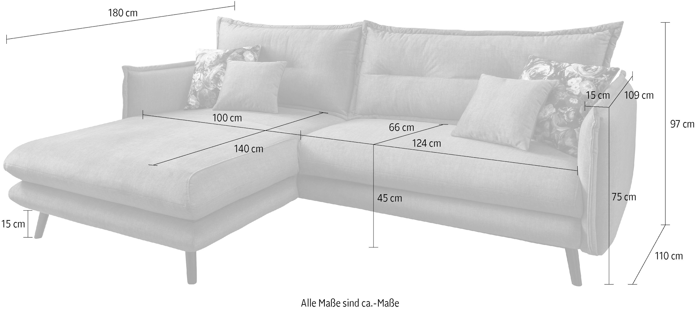 INOSIGN Ecksofa »Lazio modern und bequem, schmale Armlehnen, tolle Detailverarbeitung«, zwei verschiedene Fußfarben wählbar