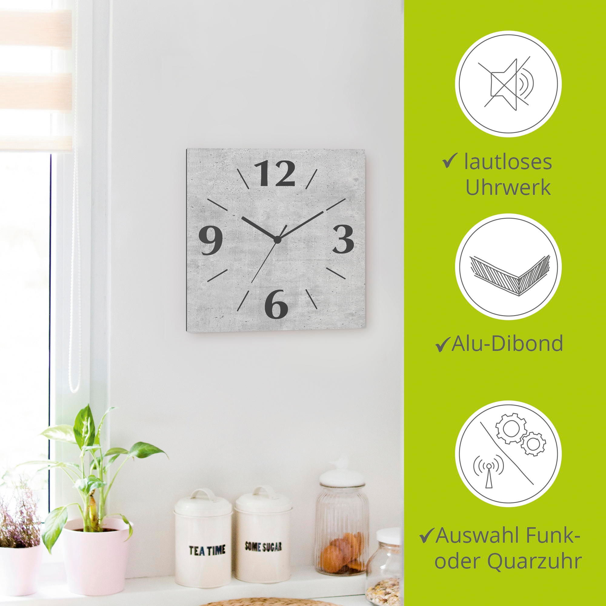 Artland Wanduhr »Grauer Beton« wahlweise mit  Quarz- oder Funkuhrwerk, lautlos ohne Tickgeräusche
