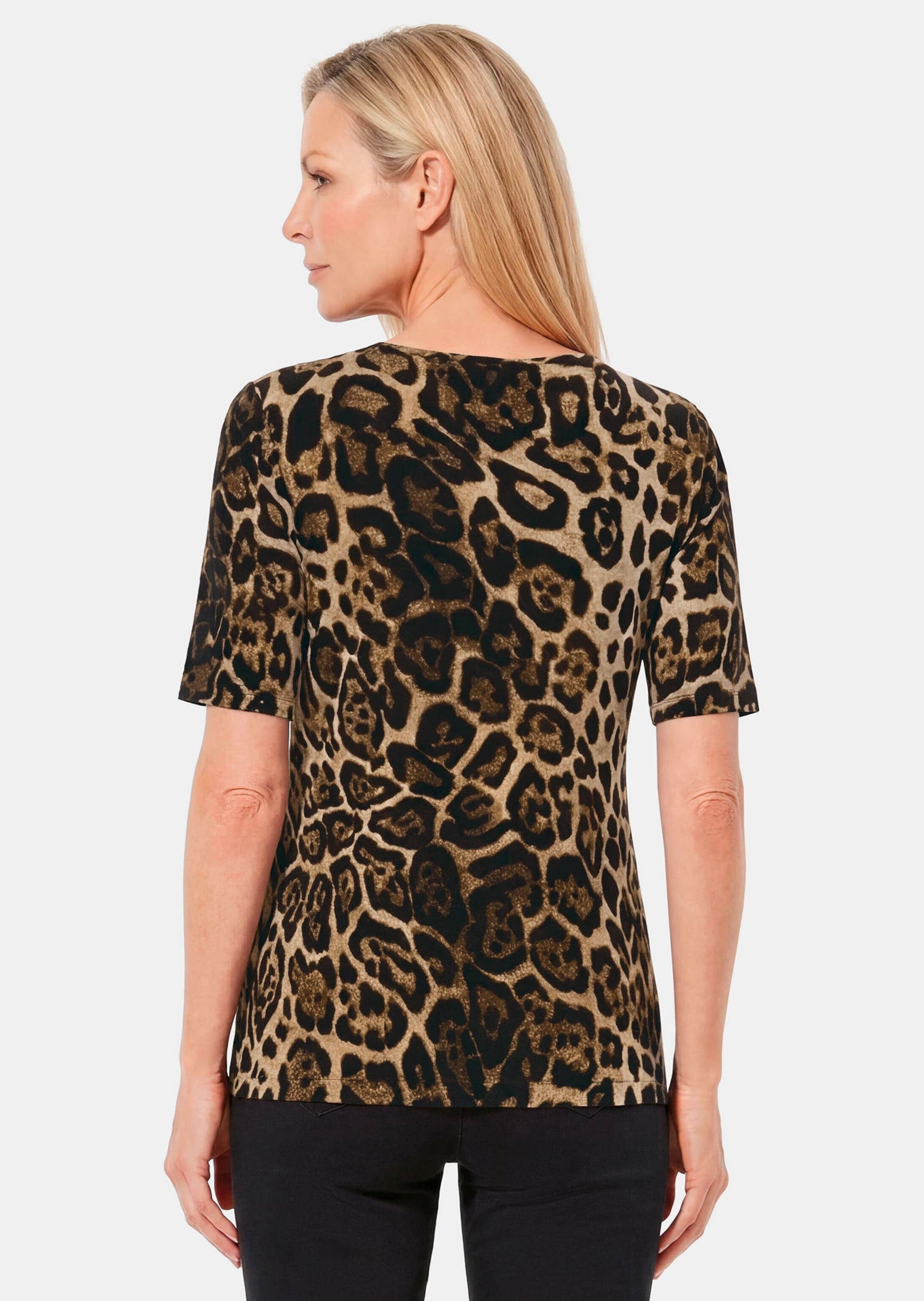 GOLDNER Kurzarmshirt »Shirt mit elegantem Leo Print« stretchbequemer Viskosejersey