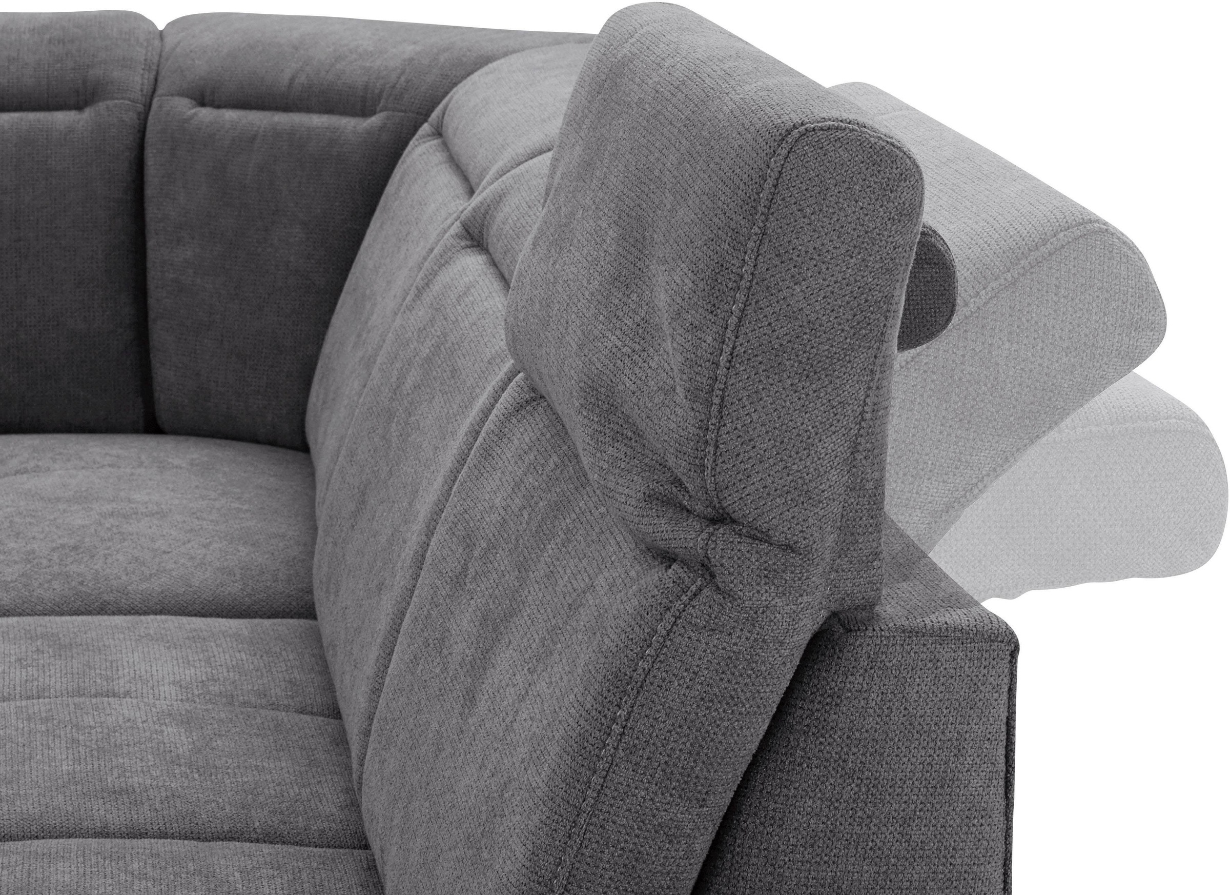 Places of Style Ecksofa »Cornwall L-Form«, incl. Sitztiefenverstellung, mit Bettfunktion und Kopfteilverstellung
