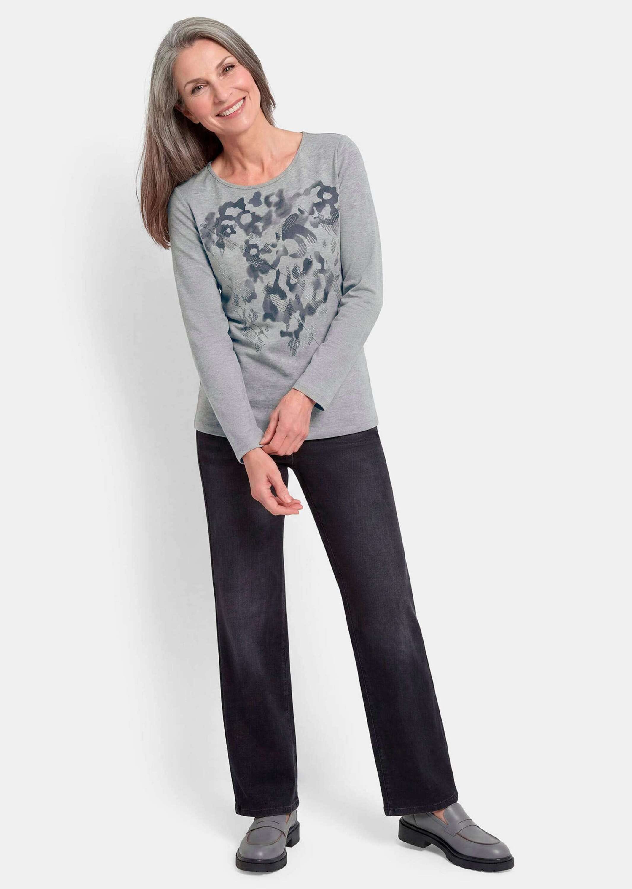 GOLDNER Print-Shirt »Motivshirt mit Glitzersteinen« Zierglitzersteine auf Print